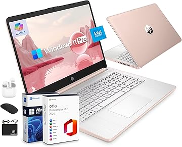 Ultrabook 14 Laptop Computer Business Study & Home 2025, Lifetime MS Office + Windows 11 Pro, Quad-Core Intel CPU, 16GB RAM, 628GB Storage (128GB UFS+500GB Ext), WiFi 6, HubxcelAccessory, Rose Gold