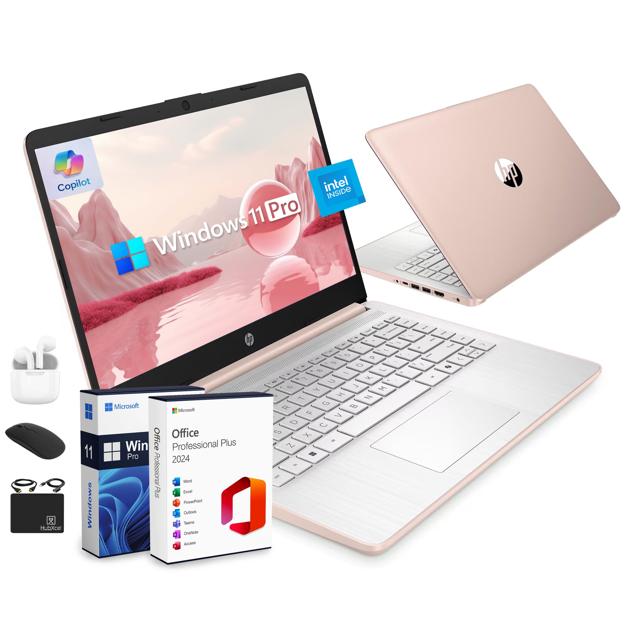 HP Ultrabook 14 Laptop Computer Business Study & Home 2025, Lifetime MS Office + Windows 11 Pro, Quad-Core Intel CPU, 8GB RAM & 628GB Storage (128GB