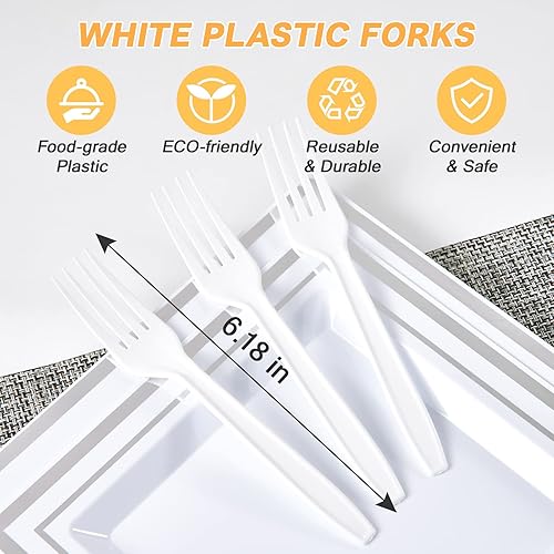 Vista 23 de JOLLY CHEF Cubiertos de plástico blanco de 360 unidades, resistentes, 180 tenedores, 120 cucharas, 60 cuchillos, resistentes al calor, sin BPA