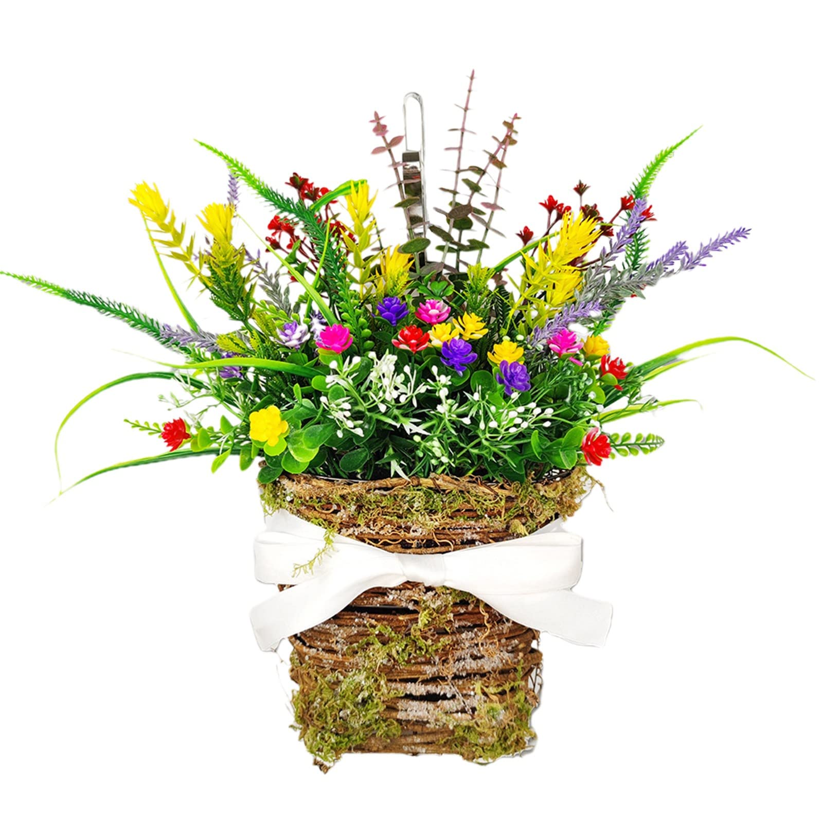 Sobeikre Spring Simulated Flower Wreath Wreath Wall Hanging Flower Basket Door Decoration Rose Wreath Bucket Pansy Wreath (Colour-b, One Size)
