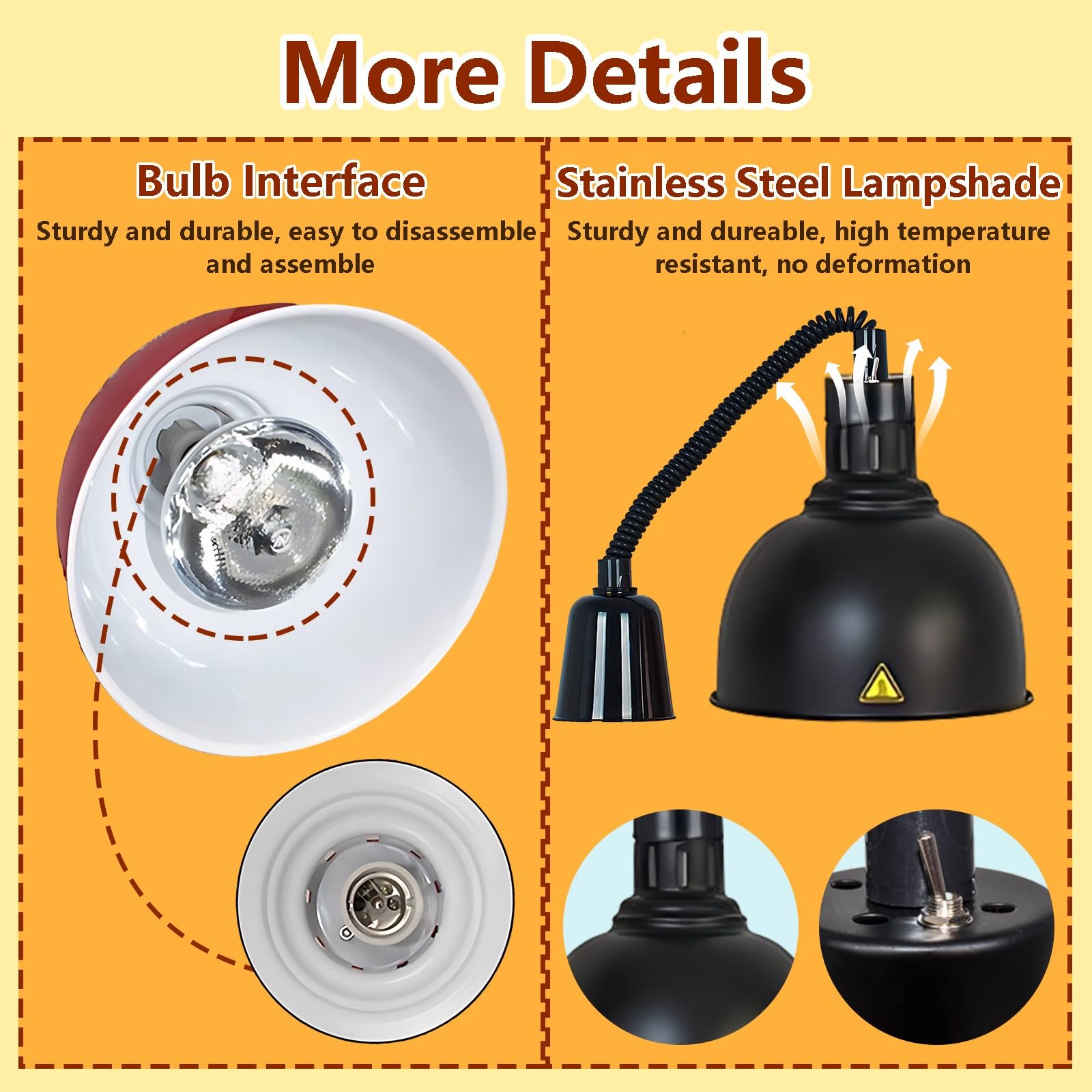 Lampada Riscaldante Cucina, Sospeso Lampade Scaldavivande Cucina, 19cm/25 cm Lampada Riscaldante per Alimenti Regolabile per Cucine, Buffet e Hotel(C-25cm, 1 Pezzo)
