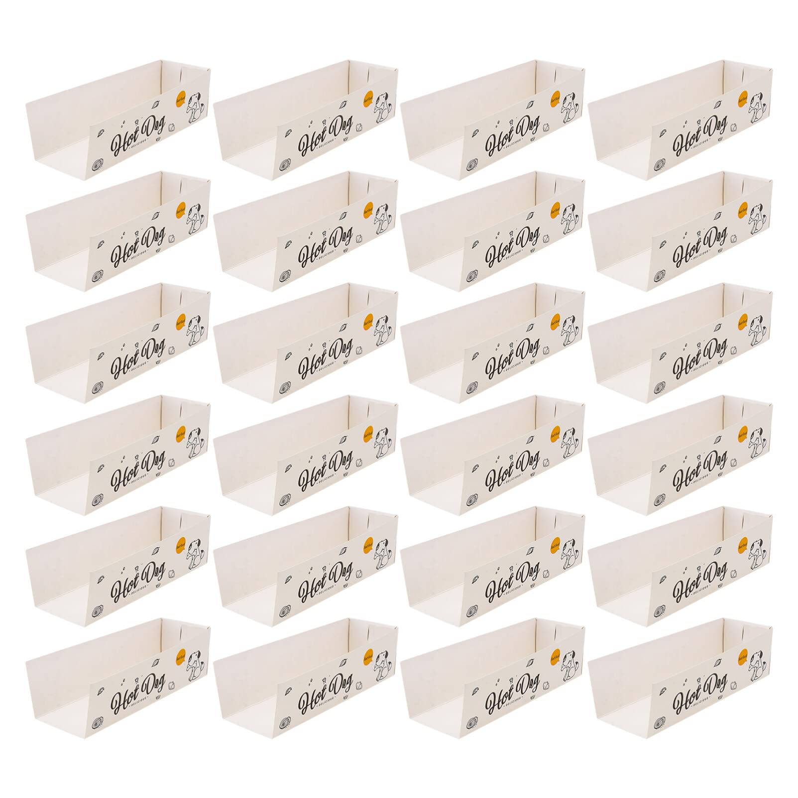 Lot de 100 plateaux jetables pour hot-dog - Pour les fêtes - Papier blanc