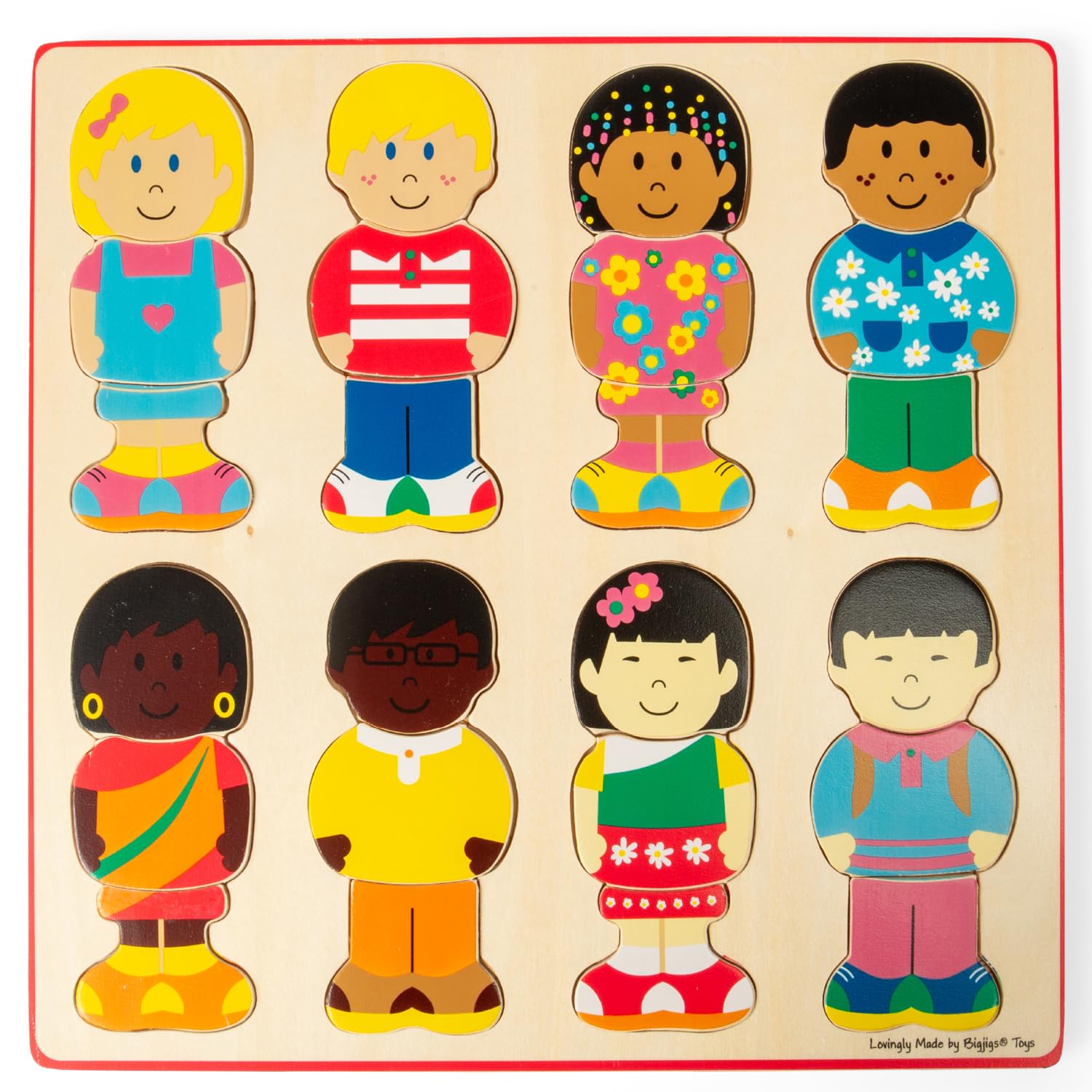 Bigjigs Toys Little Friends Wooden Puzzle | Kids Matching Top & Tail Family Game | Jigsaw with Multicultural People Figures | Educational Gifts for 3+ Year Olds | Montessori Toy for Girls & Boys