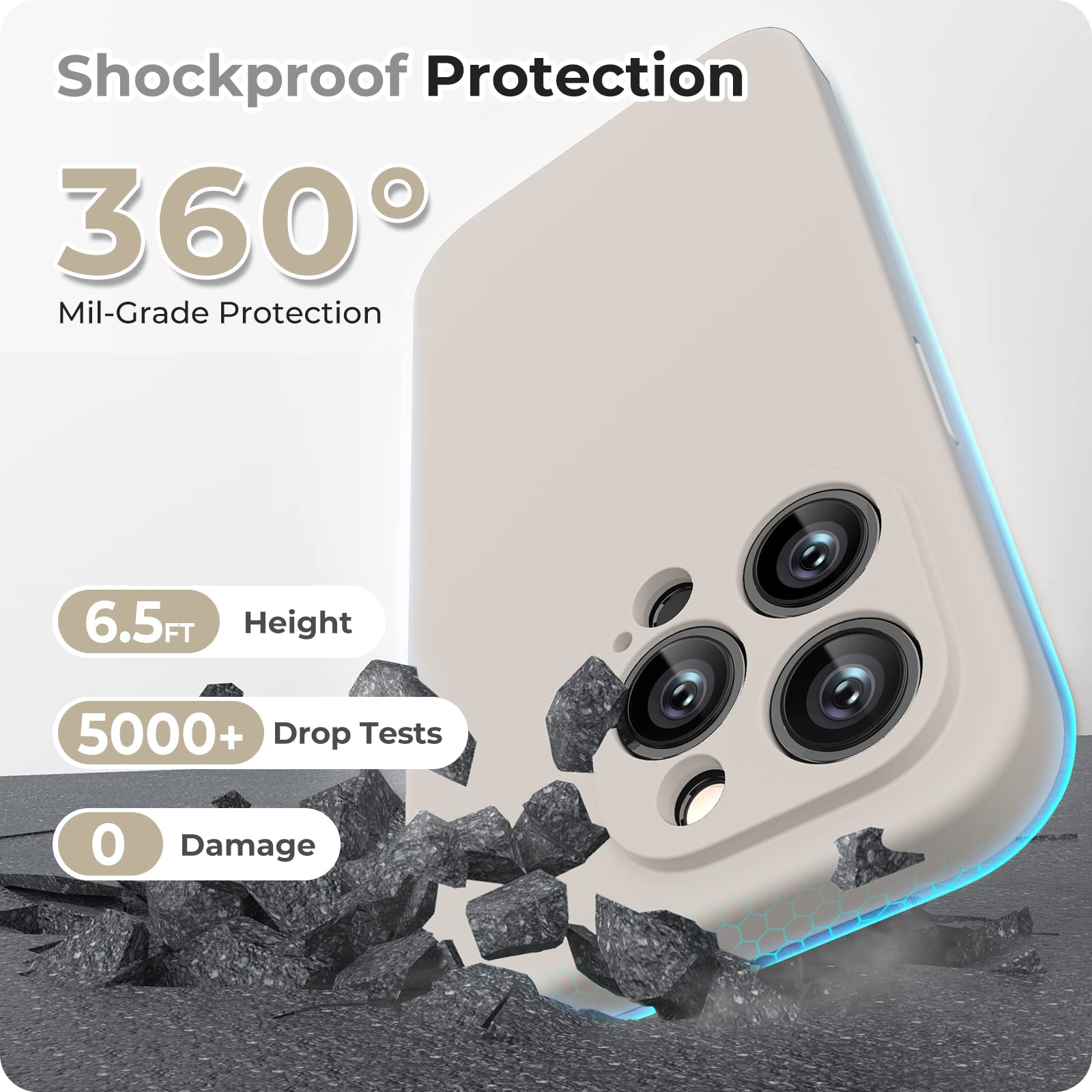 GOODVISH 3 in 1 Cover per iPhone 14 Pro Silicone 6,1" (2022), con 2x Pellicola Protettiva, iPhone 14 Pro Custodia per Cellulare Antiurto Resistente Protezione Fotocamera, Grigio Roccia