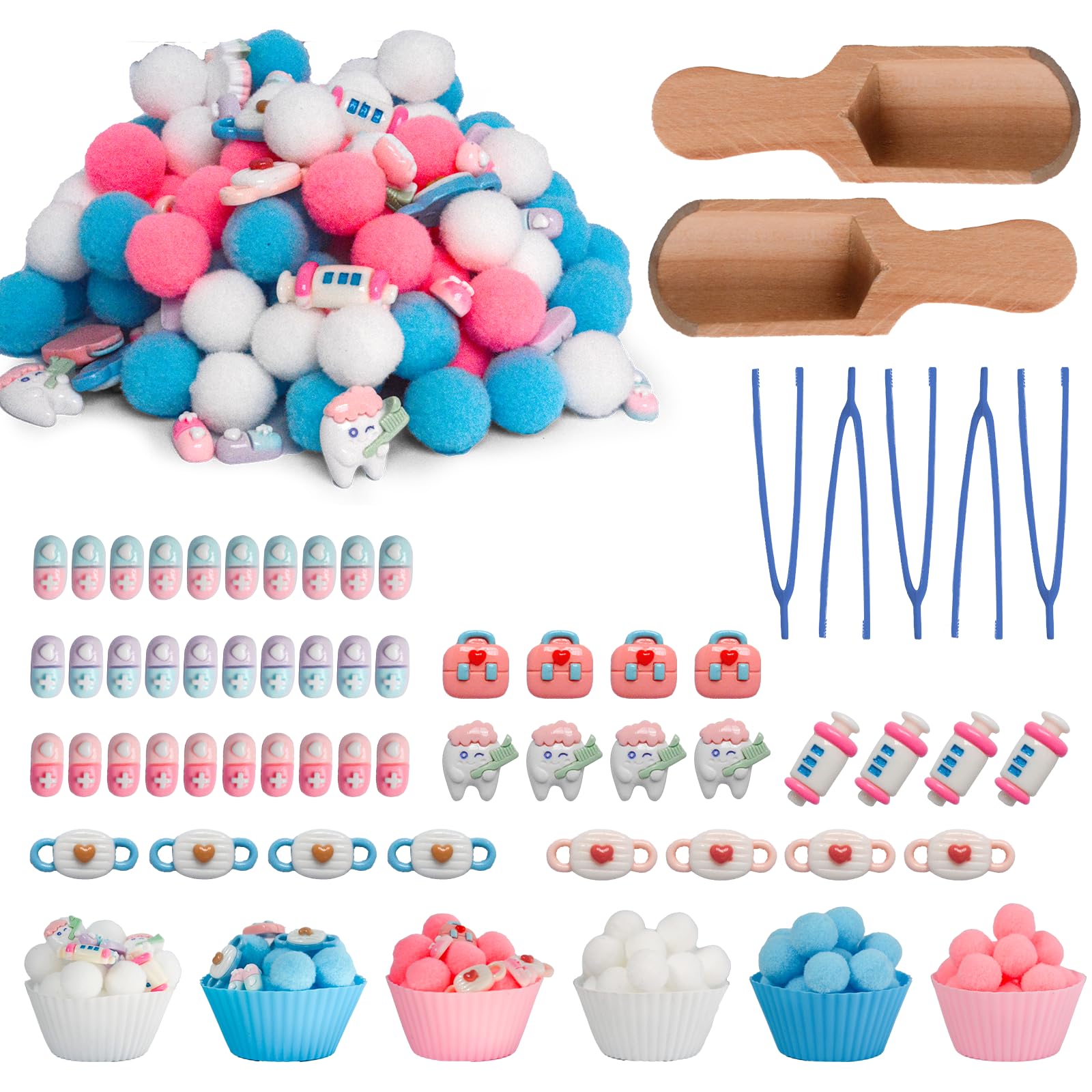 183pcs Doctor Play Set Sensory Bin Filler Fine Motor Toys Pretend Play Doctor Kit Sensory Bin Items Toy Capsules Tooth Model Doctor Toy Bag Face Mask Toy Pretend Shot for Preschool Education Activity