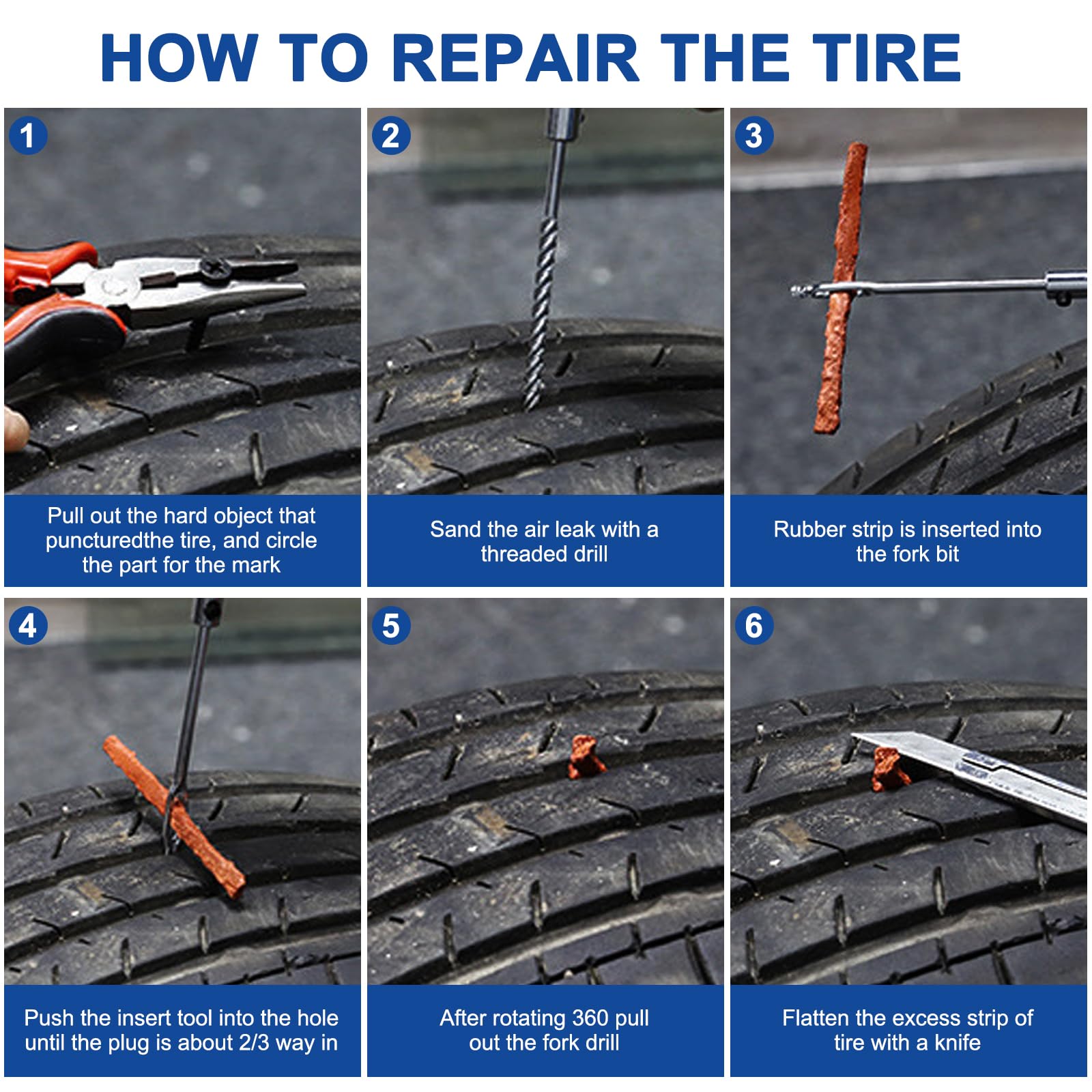 Kit Riparazione Pneumatici 66 Pezzi - Per Auto, Moto, Camion, ATV, Con Penna Pressione, Heavy Duty - Foto 4