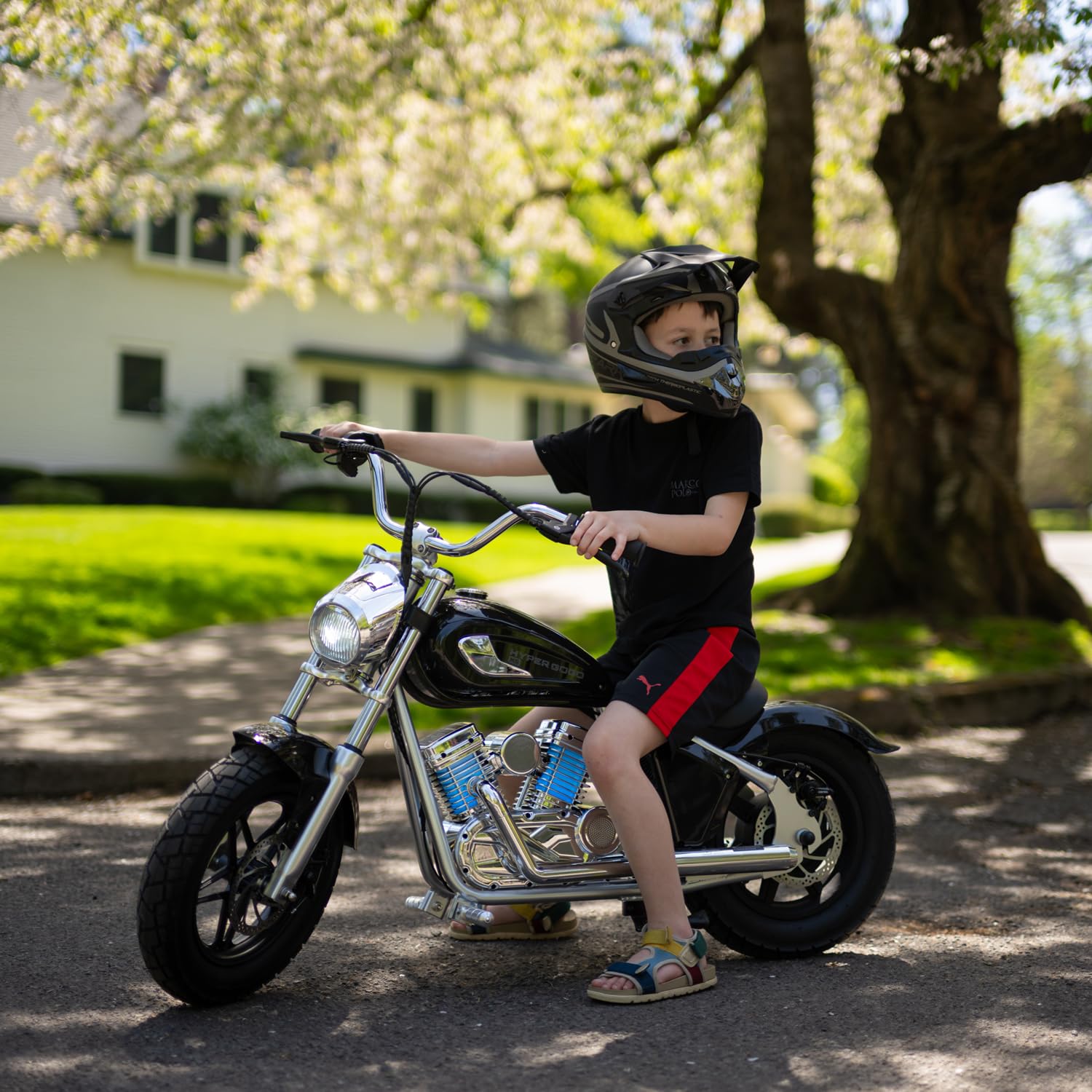 HYPERGOGO M5 Motocross Électrique pour Enfants – Moto Électrique avec 3 Vitesses, Pneus 14", Haut-Parleur Bluetooth, Contrôle Via Application & Effets LED