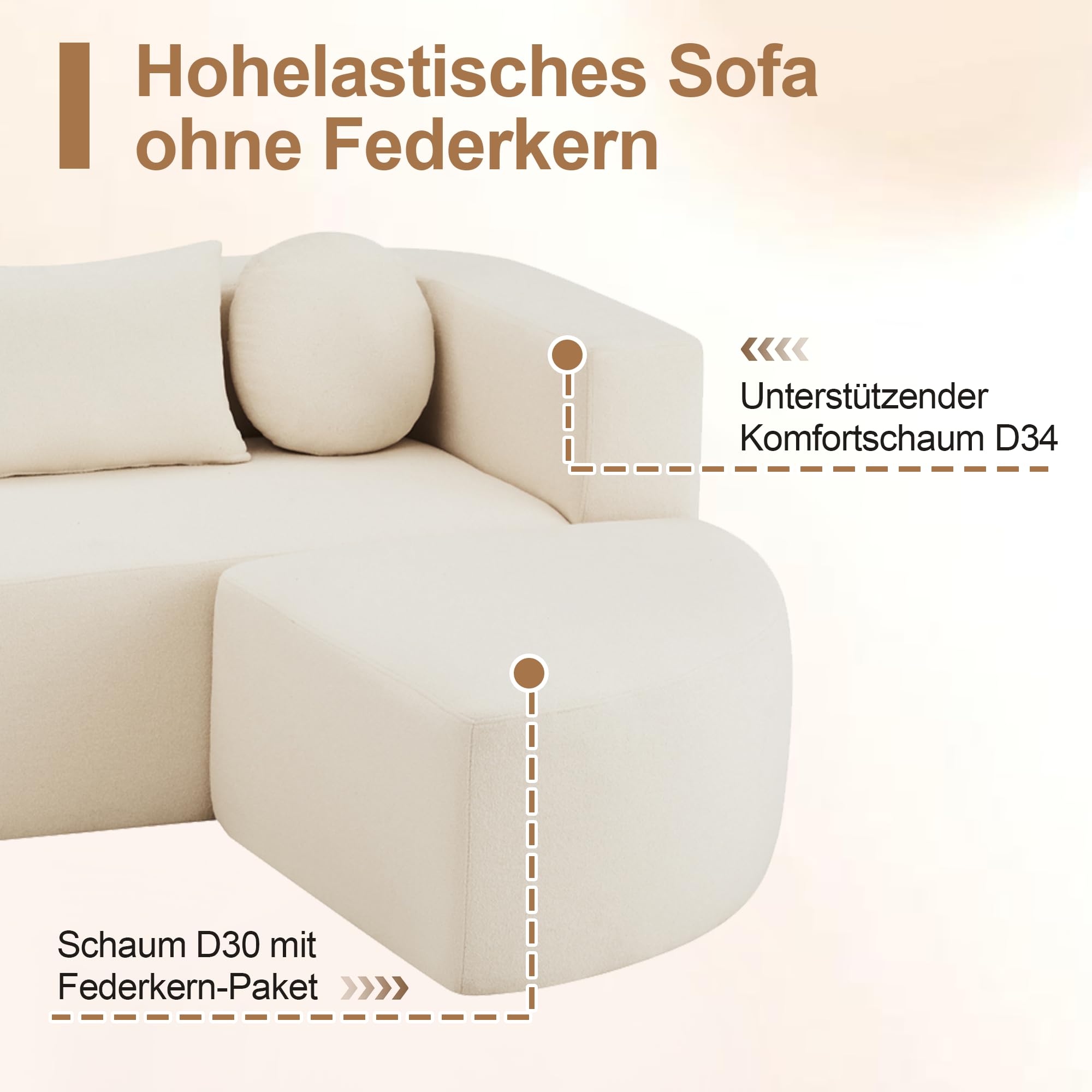 Cloud sofa modułowa, sofa do spania z funkcją spania, pokrowiec szenilowy, beżowa, szer. 292 x gł. 165 x wys. 68 cm, natychmiast gotowa do użycia