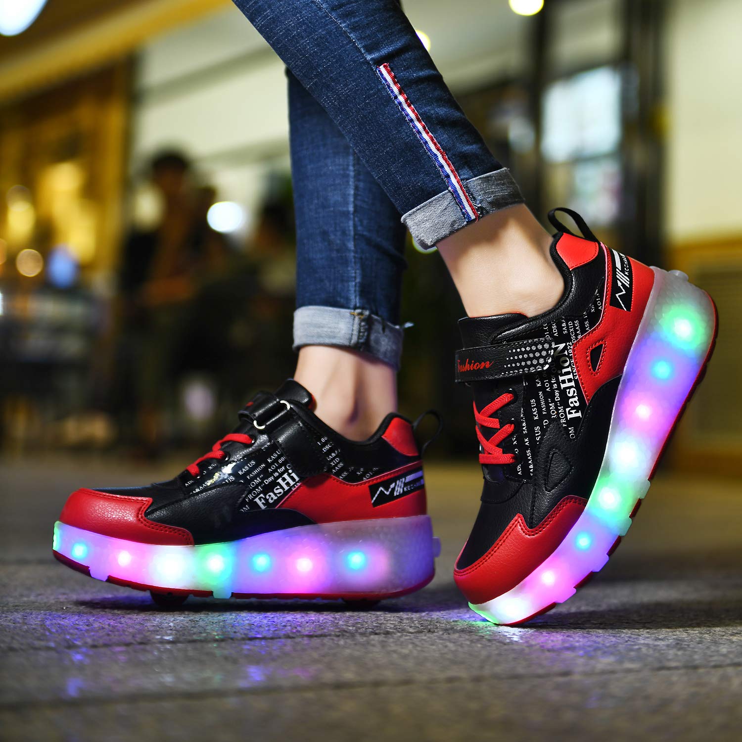 Unisex Scarpe da LED Luce Singolo Doppia Ruota Skateboard Sportive con Rotelle Automatiche Ruota Outdoor Multisport Ginnastica Running Sneaker USB Ricaricabile