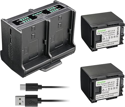Miniatura 1 de Kastar Paquete de 2 baterías y cargador cuádruple compatible con Canon BP-809B BP-809S, BP-819, BP-827, cargador CG-800, VIXIA HF M300 HFM300, VIXIA