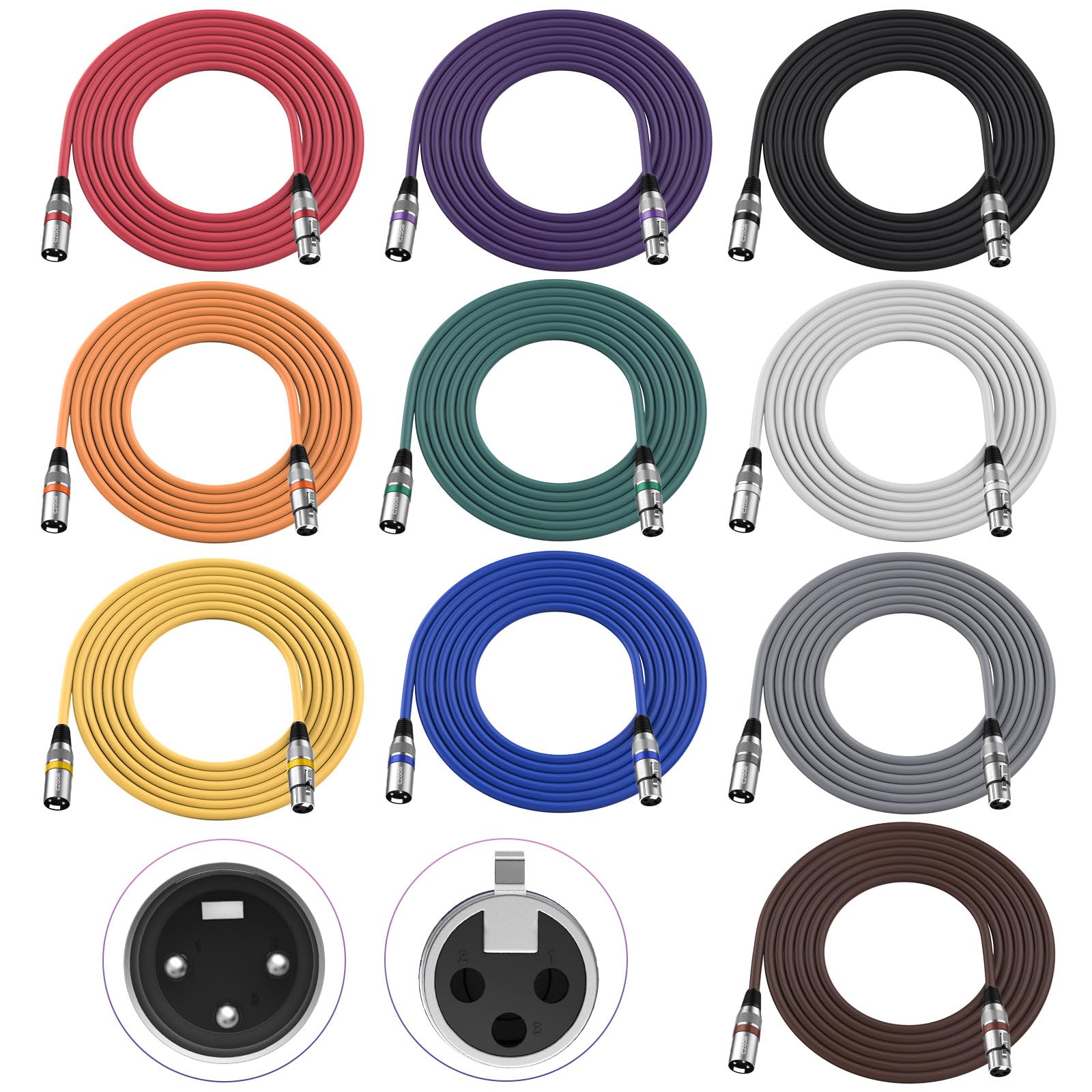 DMX - Cavi XLR da 3 m, confezione da 10 pezzi, per microfono XLR a 3 pin maschio a femmina, compatibili con microfoni, cavi DMX per luci da palcoscenico, mixer microfono, altoparlanti e altro,