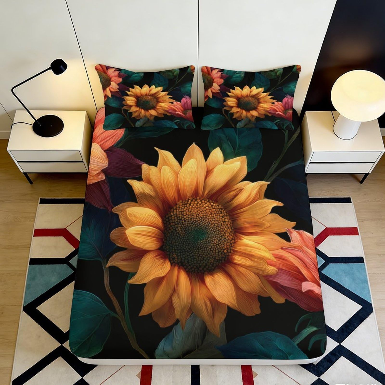 3D Printed Owl Fitted Sheet Microfiber Deep Pocket Non-Slip Bedroom Bedding Owl Mattress Fitted Cover Washable 180x200x25cm