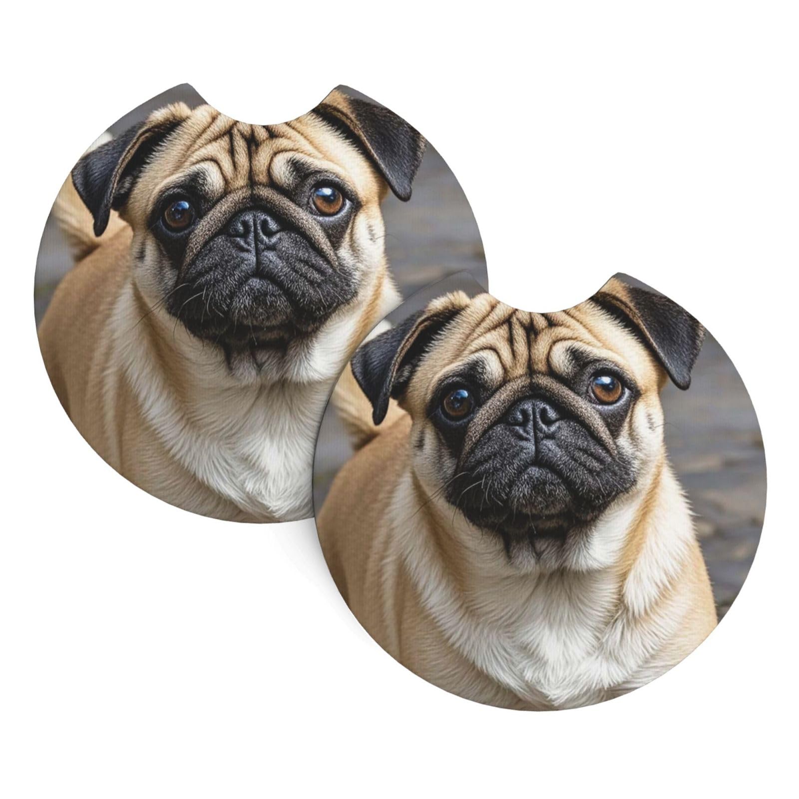 2 Pack Car Cup Holder Coasters 2.7 Inch Universal Anti-Slip Shockproof Car Cup Holder Insert Animal Pug Dog Car Coasters Drink Coasters Cup Holder Coasters for Car Accessories