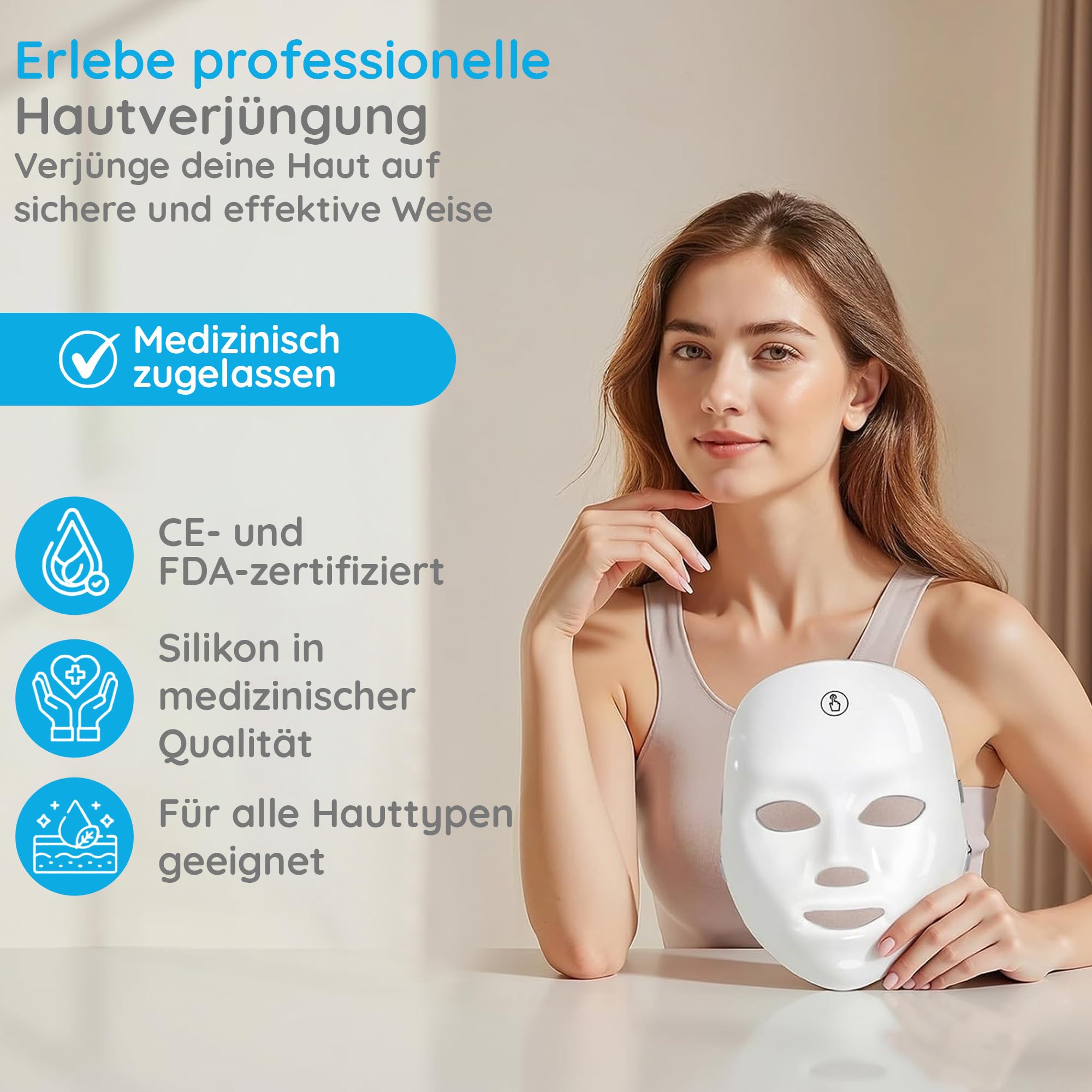 Good4You - LED-Gesichtsmaske - LED-Maske - LED-Maske Hautpflege - LED-Therapie - Gesichtsmaske - Akne-Behandlung - Infrarot-Therapie - Infrarotlampe - Lichttherapie- 7 Farben - Timer - Weiß