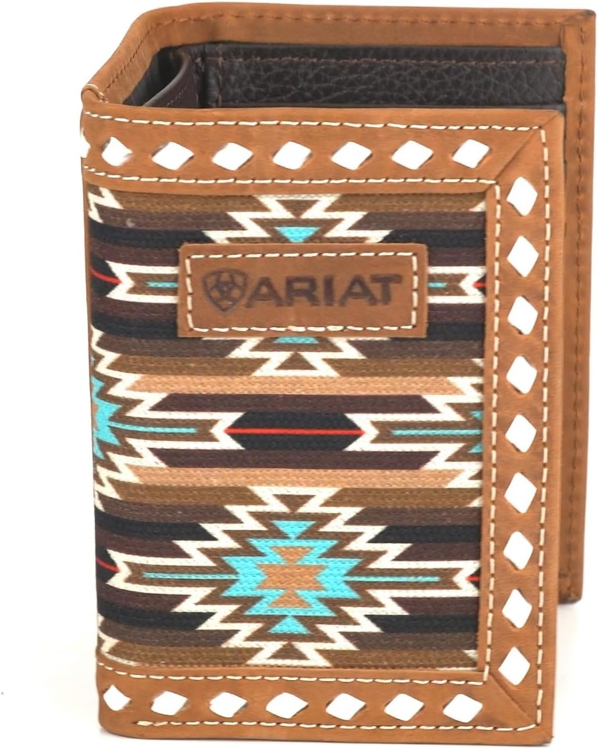 ARIAT Trifold Southwest Diamond Lace Wallet, Brown - Image 2