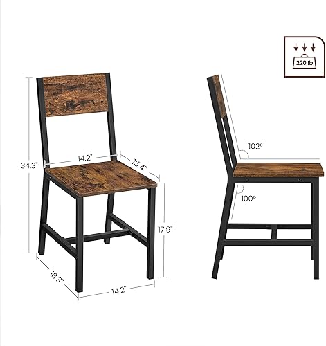 Miniatura 2 de VASAGLE Juego de 2 sillas de comedor, sillas de madera rústica con marco de acero metálico, fácil de montar, asiento cómodo, silla moderna de granja