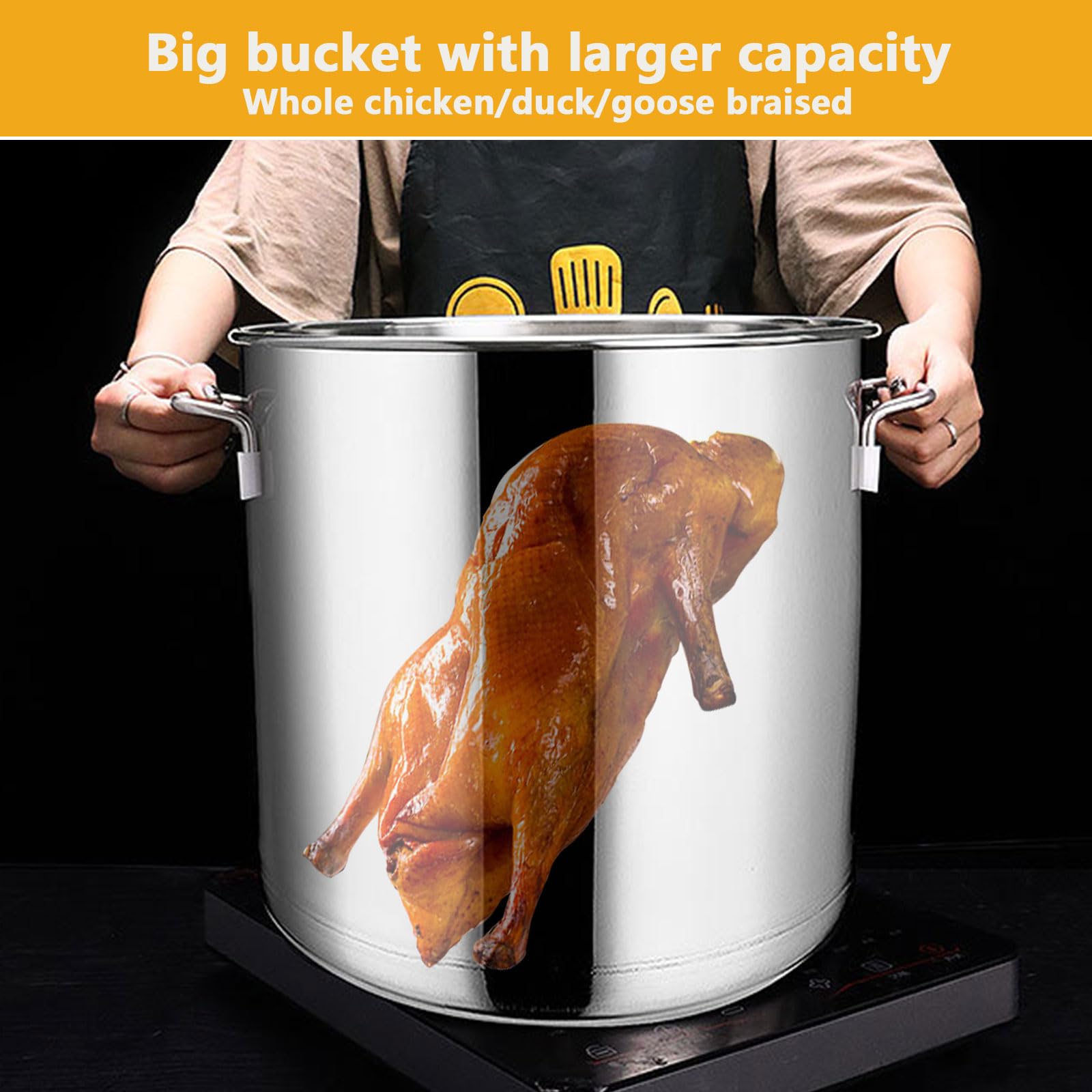 Pentola da zuppa Professionale in Acciaio Inox con Coperchio, Grande pentola Profonda 30x30 cm, Ideale per fornelli a Gas, hotpot e Cottura a Base di Latte, pentola da Cucina Resistente.