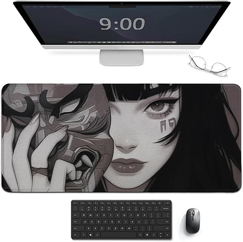 Alfombrilla de mouse grande de samurái para mujer, alfombrilla de mouse de anime japonés para niña, alfombrilla de escritorio retro para teclado,