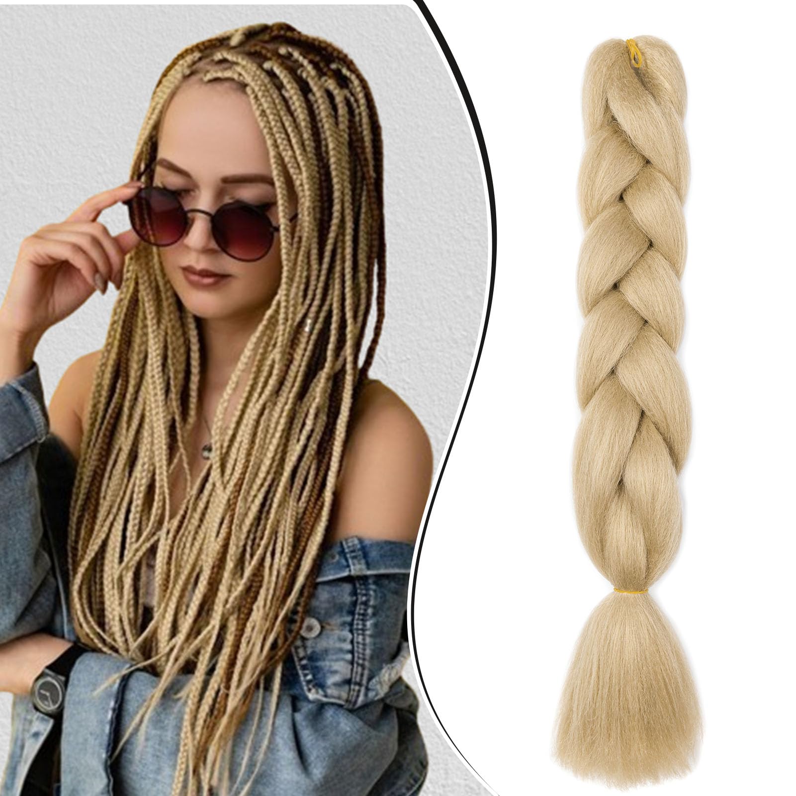 Dcbaboo Extension per Treccine Africane Biondo 60cm Kanekalon Extension Treccine Africane Capelli Finti per Treccia Capelli Sintetici 1 Ciocca Ombre Jumbo Braiding Hair, Biondo Naturale