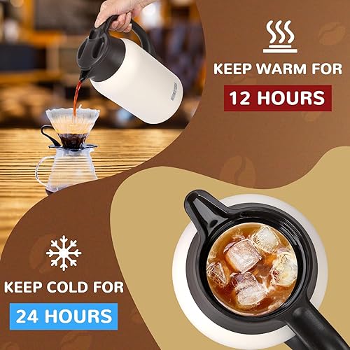 Miniatura 5 de Jarra de café de 68 onzas para mantener el calor, bebidas calientes de 12 horas y bebidas frías las 24 horas, olla aislada de acero inoxidable con