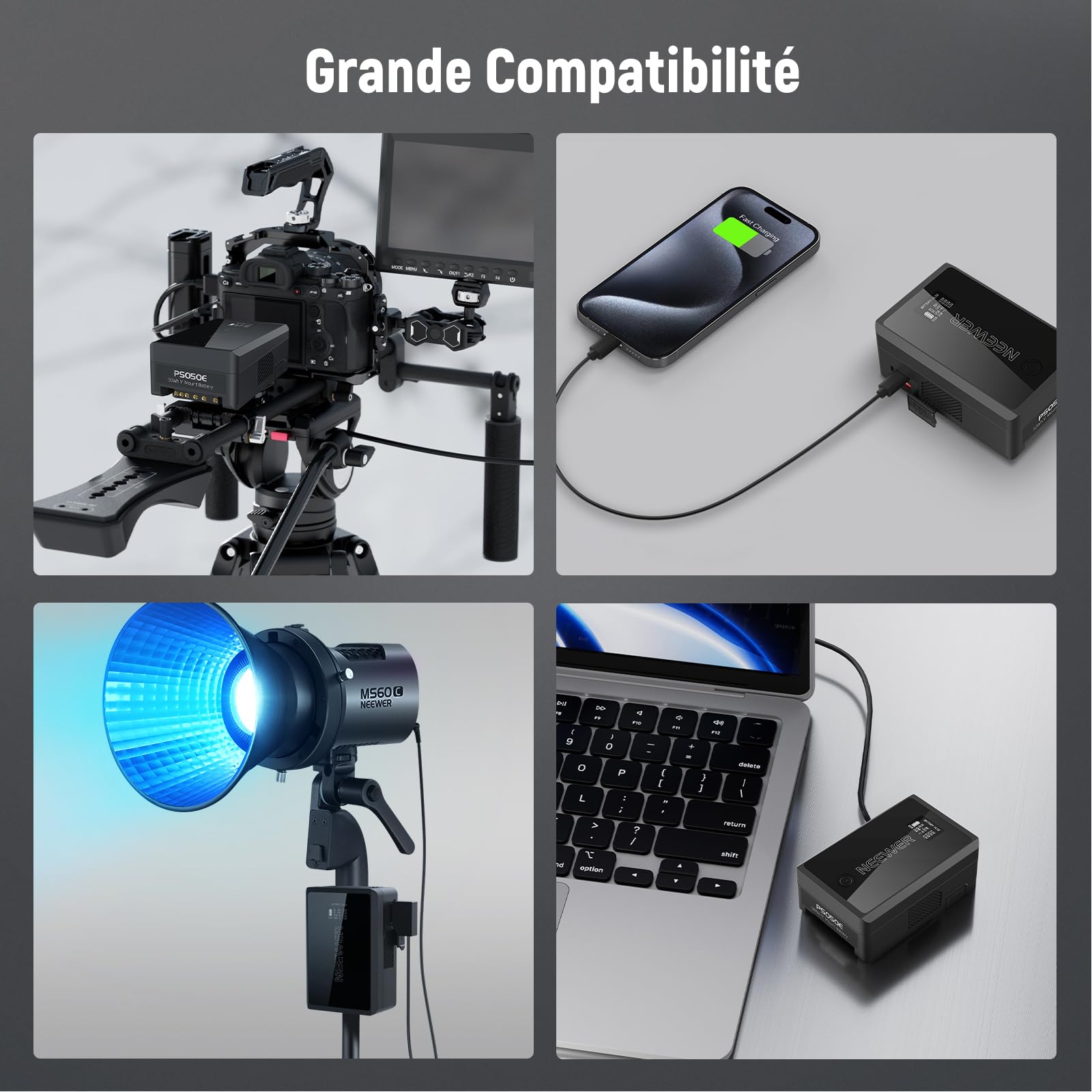 NEEWER 50Wh Mini Batterie V Mount avec Prise D Tap/USB C/USB A/BP/Double Ports CC/ Écran OLED, 3450mAh 14,54V, Batterie V Lock, Prend en Charge de la Charge Rapide 45W PD pour Appareil Photo