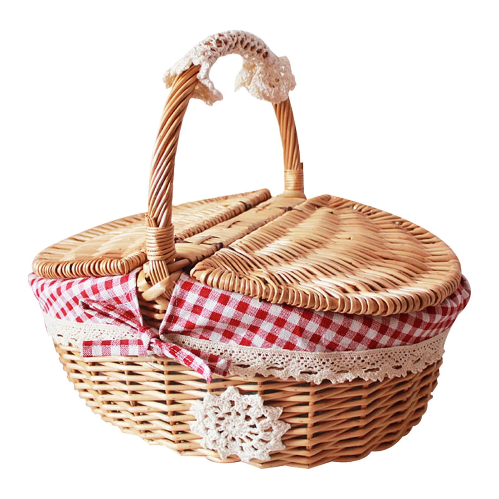 HEAVENGLOWHandwoven Wicker Picnic Basket with Washable Lining for Bread Fruits-image-2