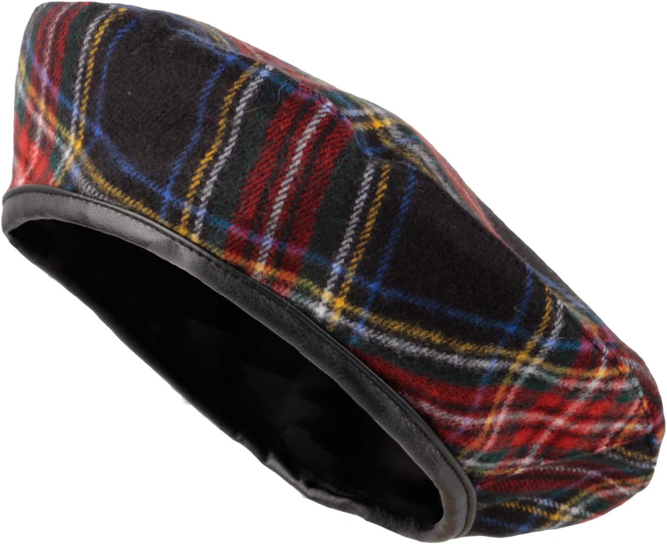 Polyester Beret Hat Tartan Check Leather Sweatband KR3781