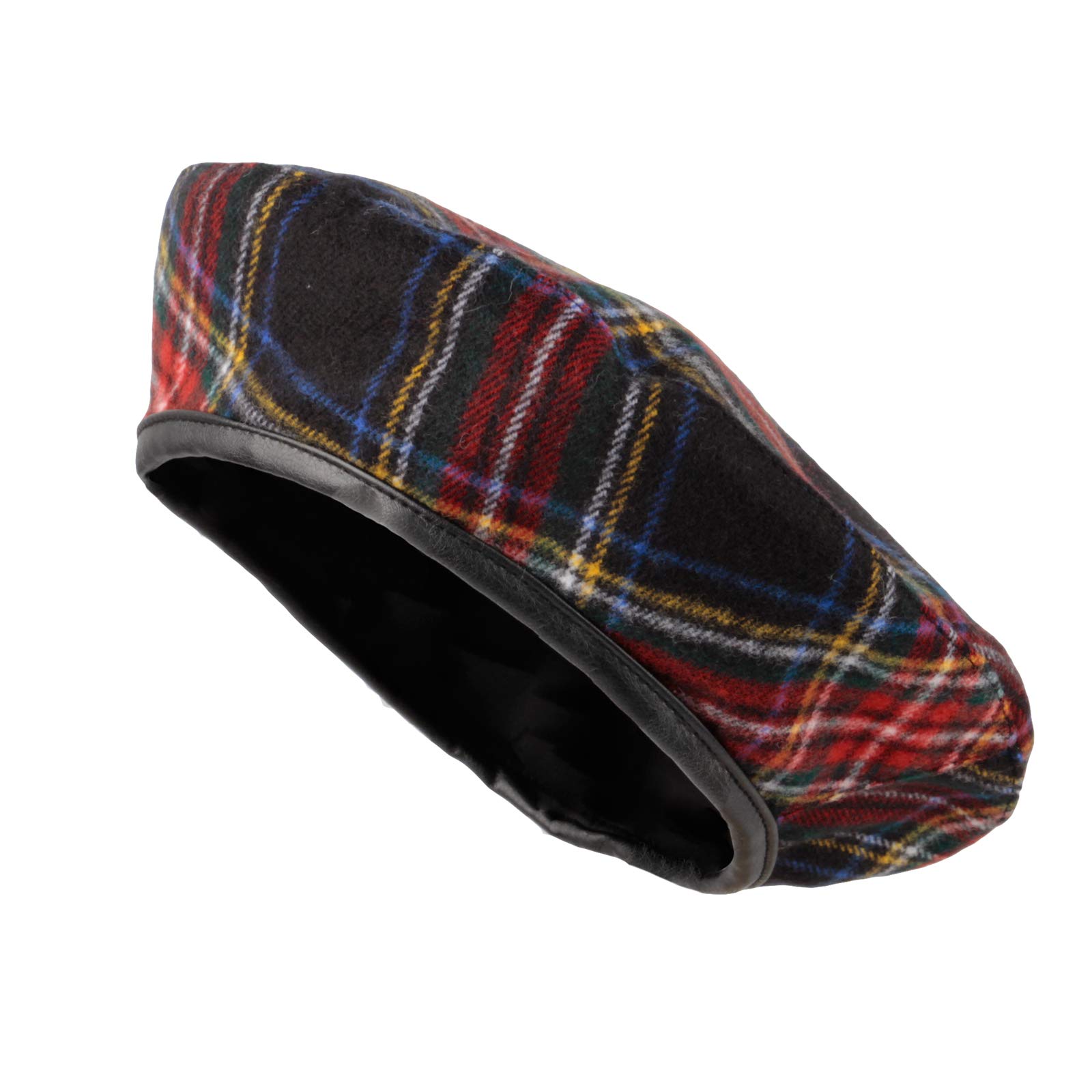 WITHMOONSWITHMOONS Polyester Beret Hat Tartan Check Leather Sweatband KR3781