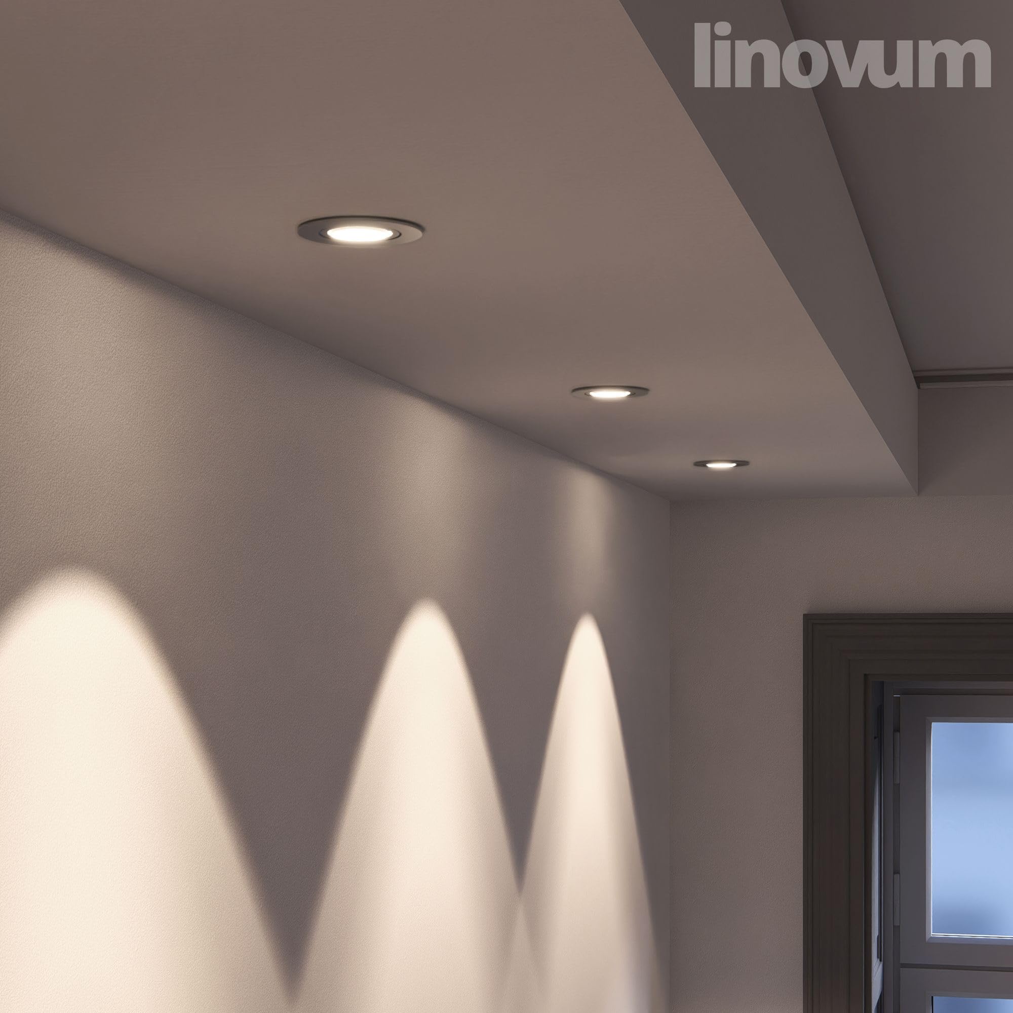linovum LED Einbaustrahler 10er Set extra flach (36mm) - Spot eckig Edelstahl Optik gebürstet inkl. LED neutralweiß 4W 230V
