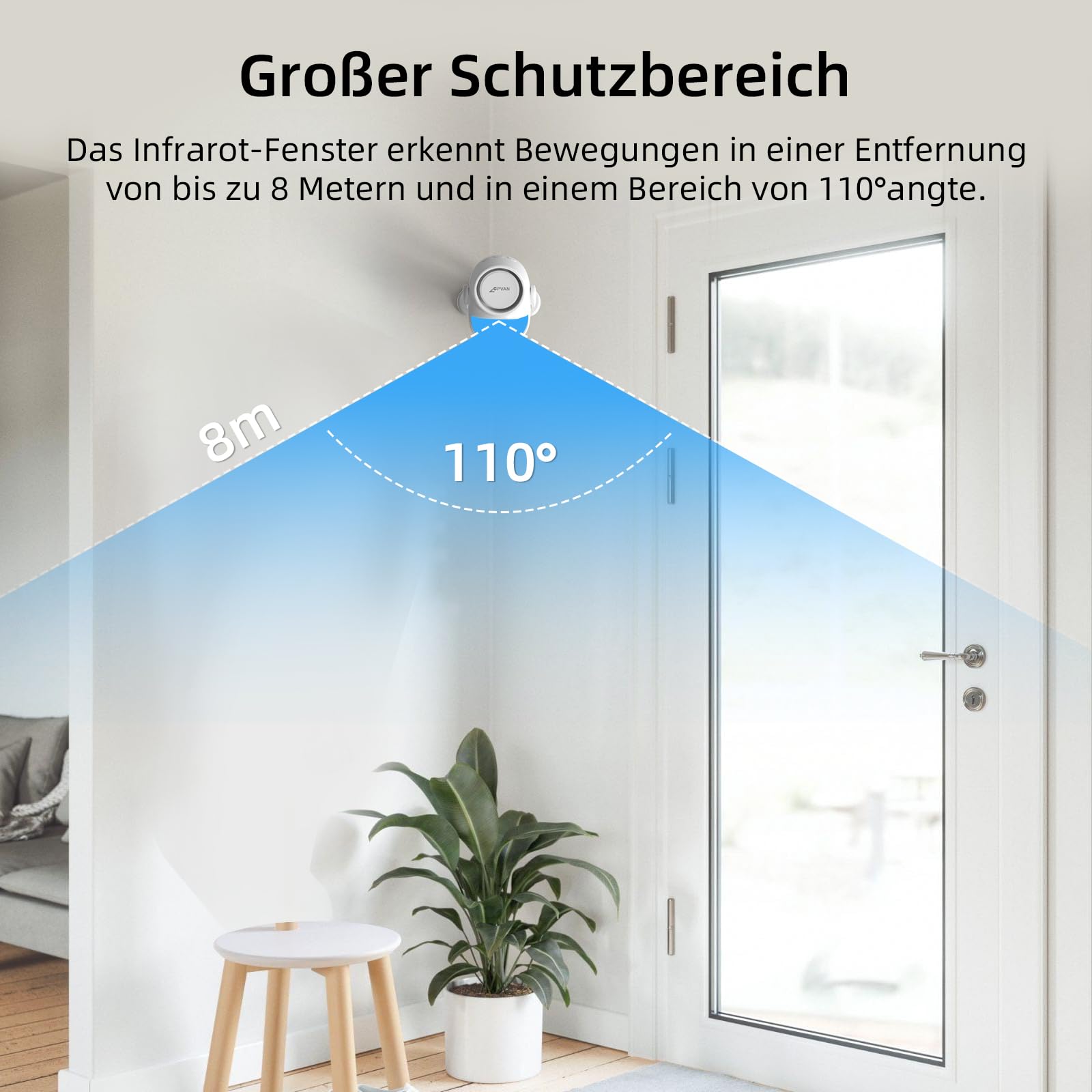 CPVAN Alarmanlage Haus, WiFi PIR Bewegungsmelder Alarm, DIY Einbruchschutz Fenster/Türsensor mit Fernbedienung & APP, Kein Vertrag & Gebühr,Weiß