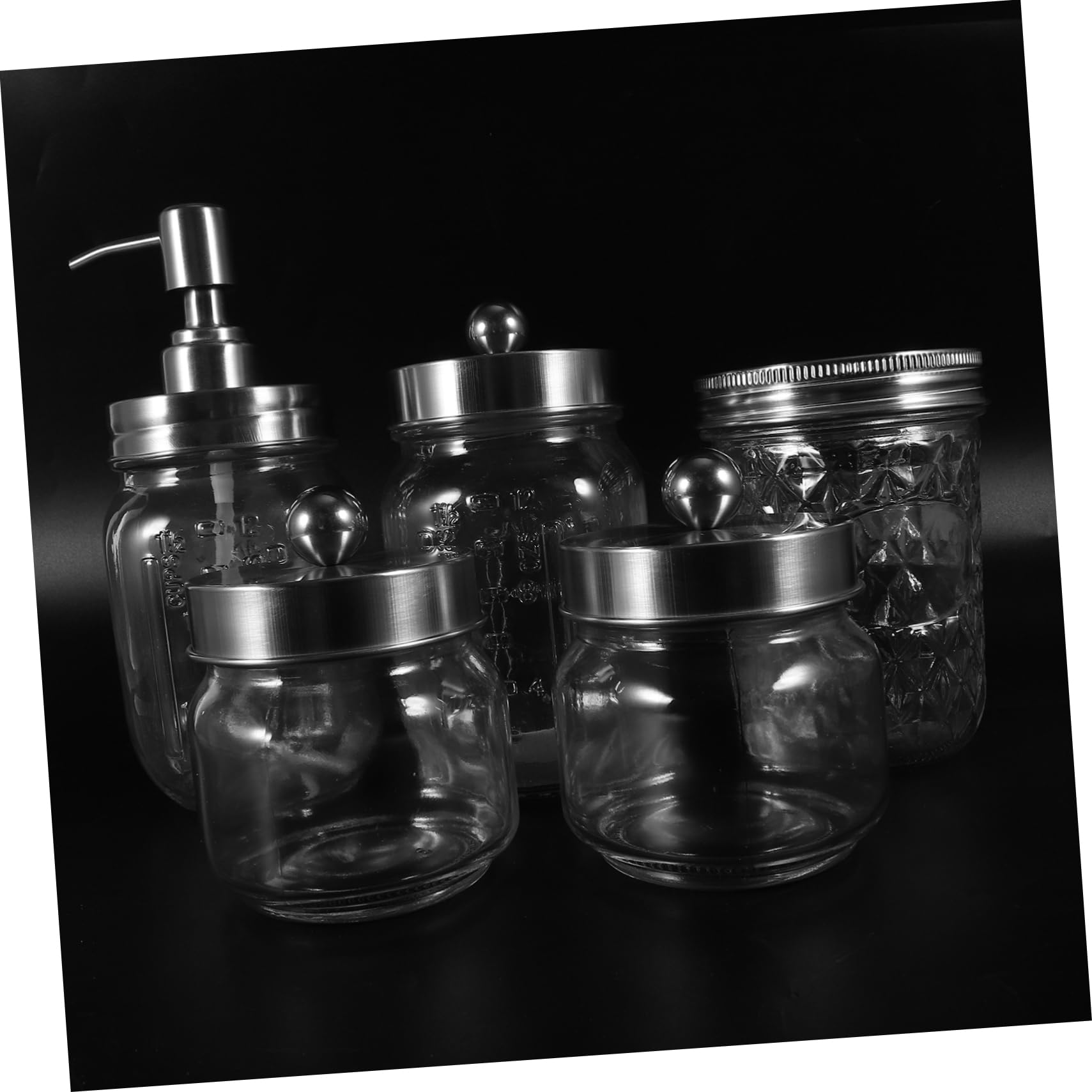 Yardenfun Juego de Baño Dispensador de Jabón Espumoso y Porta Cepillos de Dientes en Tarro de Vidrio Set de Accesorios para Baño 5 Piezas Diseño Rústico y Funcional
