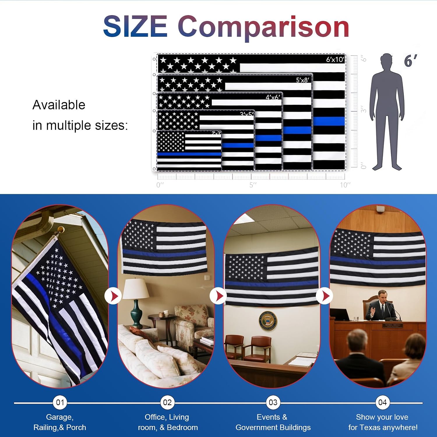 SYII Combo Pack: Thin Blue Line Flag and American Flag 3x5 FT Outdoor, Embroidered Police Flags and USA Flag, Heavy Duty Nylon with 2 Brass Grommets