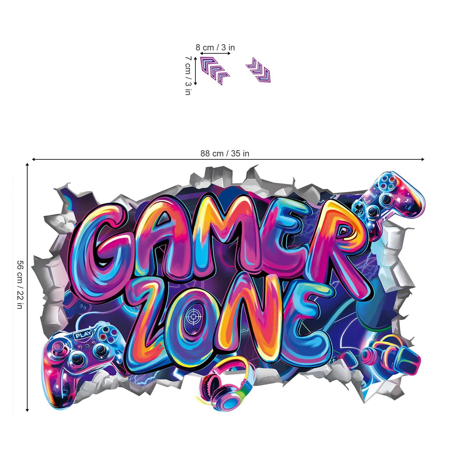 wondever Large 3D Game Wall Stickers Gamer Zone Video Gaming Graffiti Peel and Stick Wall Art Decals for Boys Bedroom Kids Room Playroom - Image 4