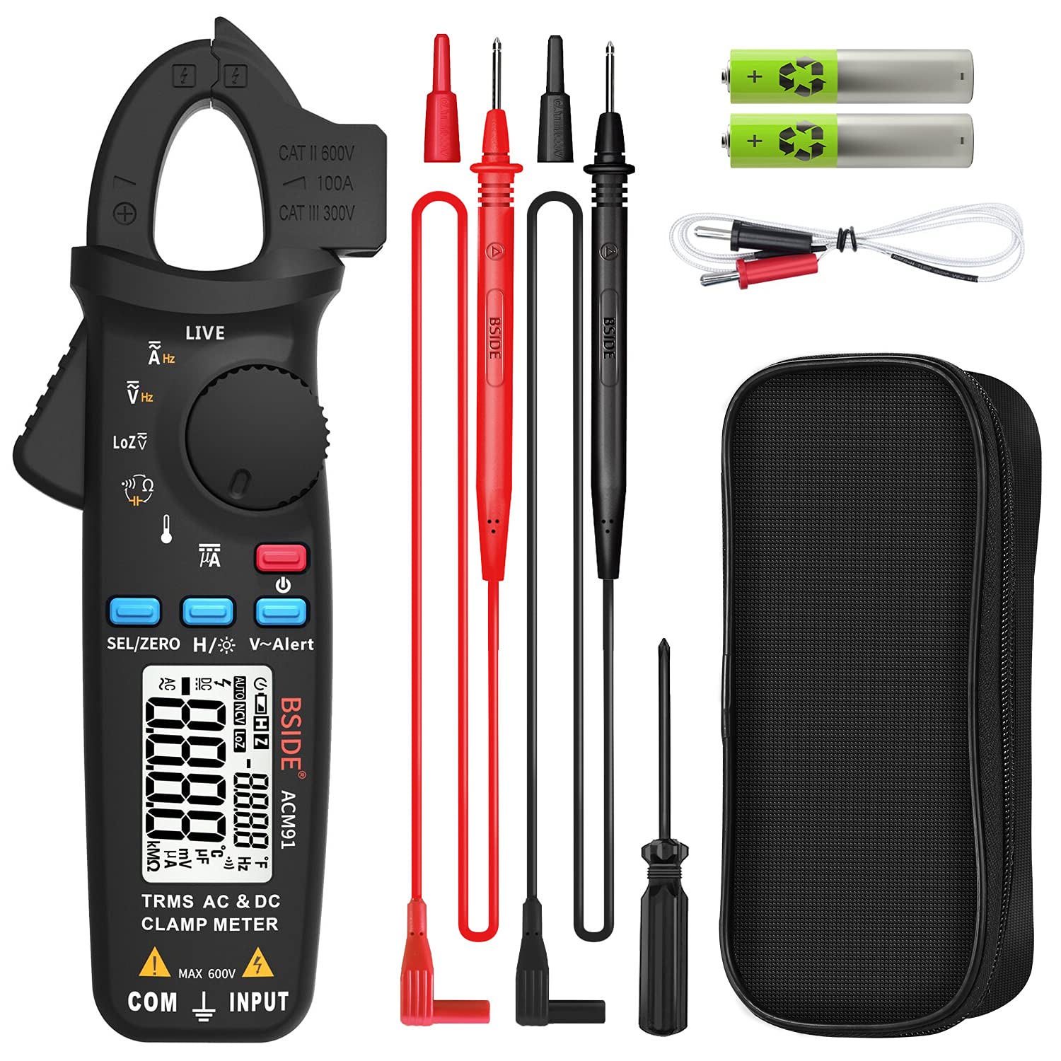 1mA DC Clamp Meter True RMS 6000 Conteggi Multimetro digitale Auto-Ranging Capacità Temperatura Ohm Live Check V-Alert Tester di bassa impedenza di tensione per HVAC Automotive