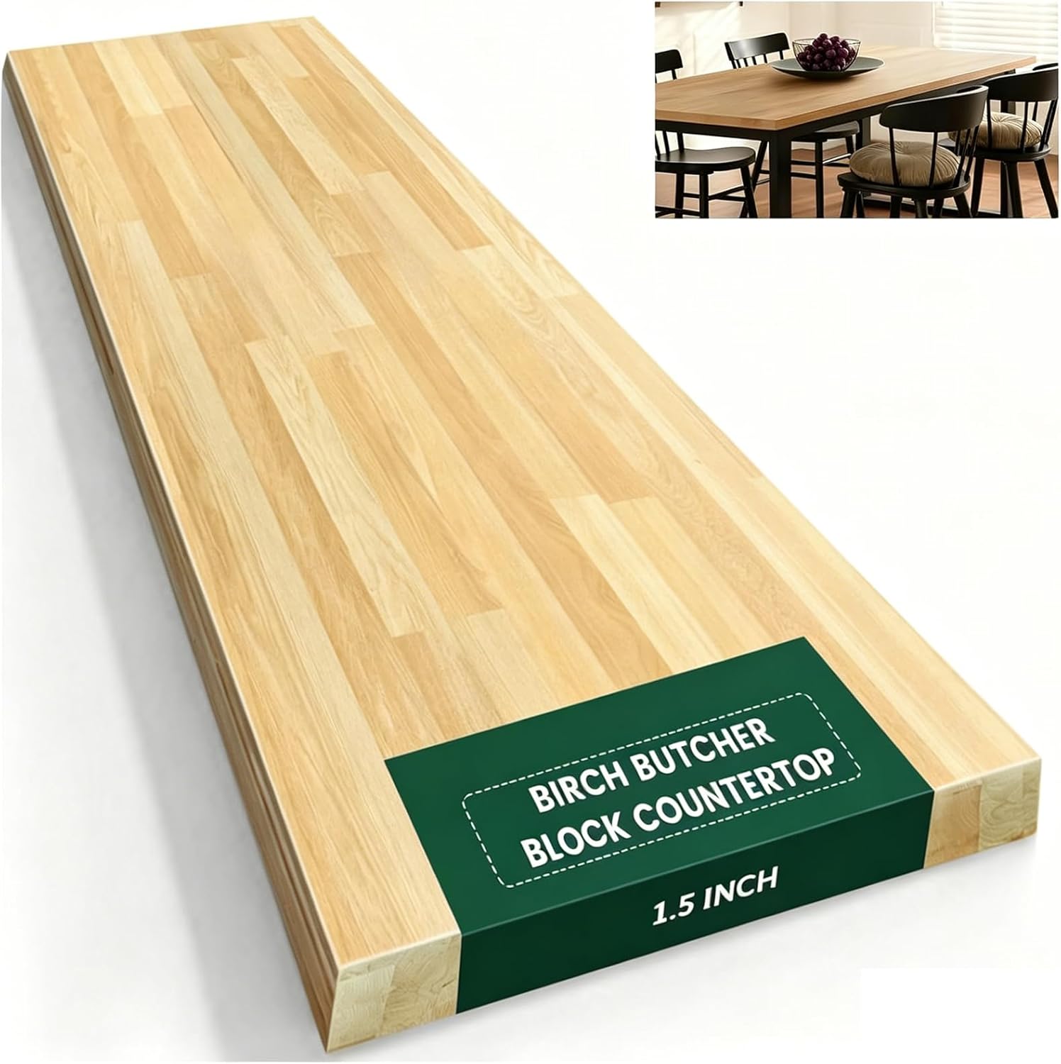 72 x25inch Butcher Block Countertop Island, 6FT Solid Wood Table Top, Unfinished Birch Work Bench Top Cut to Size for DIY Desktop/Washer Counter/Office Desk/Kitchen/Living RoomTables