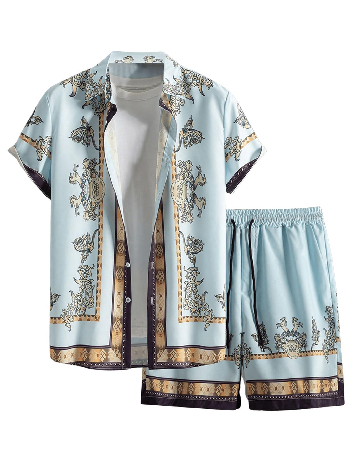 GORGLITTER Men's 2 Piece Vacation Beach Outfits Floral Button Down Shirt and Shorts Cruise Attire Sets