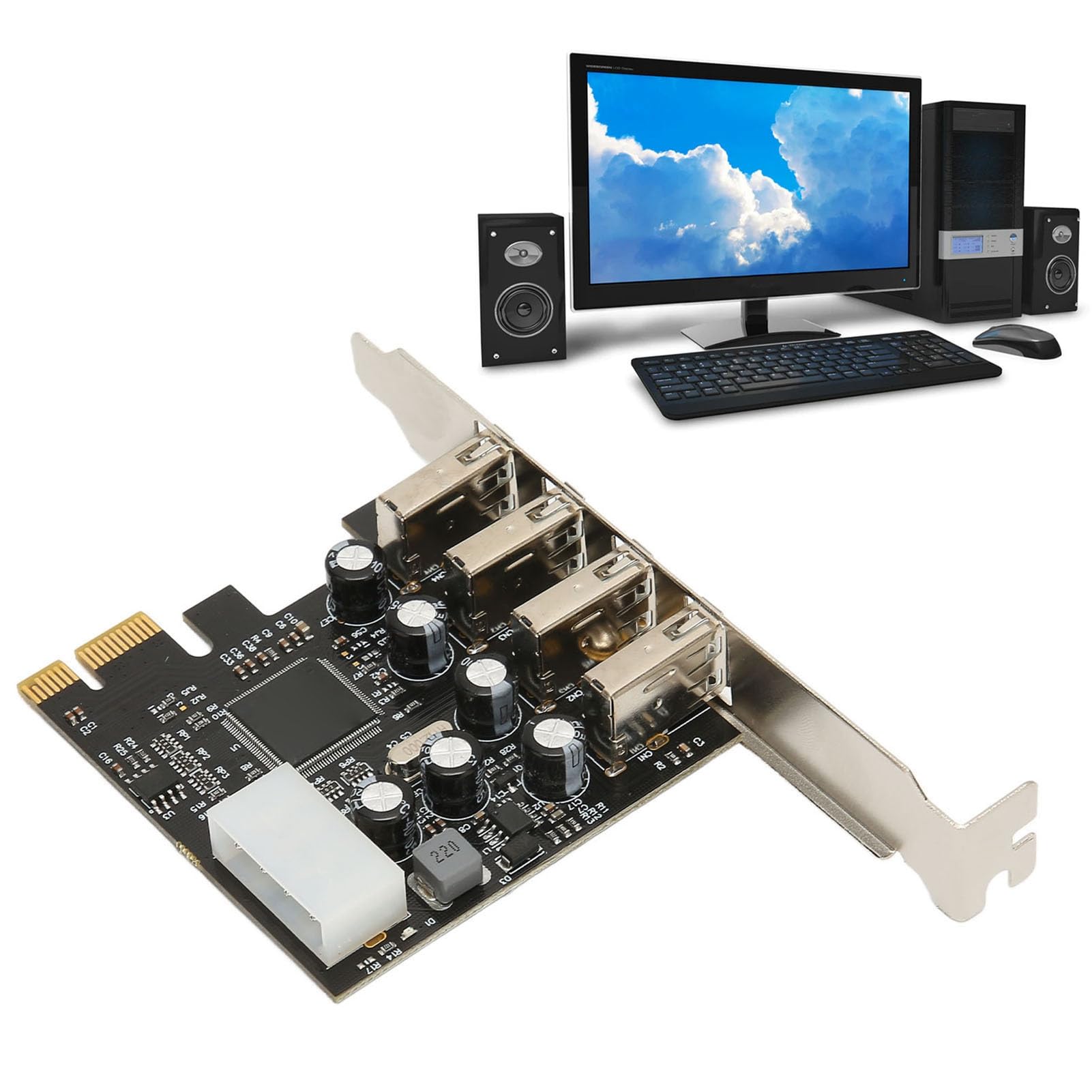Karta Rozszerzeń PCIE na USB 2.0, 4 Porty PCI Express Wewnętrzny Kontroler Koncentratora USB 2.0, Karta Adaptera PCI Express Extender dla Komputerów Stacjonarnych dla 10/8/7, Linux, OS X