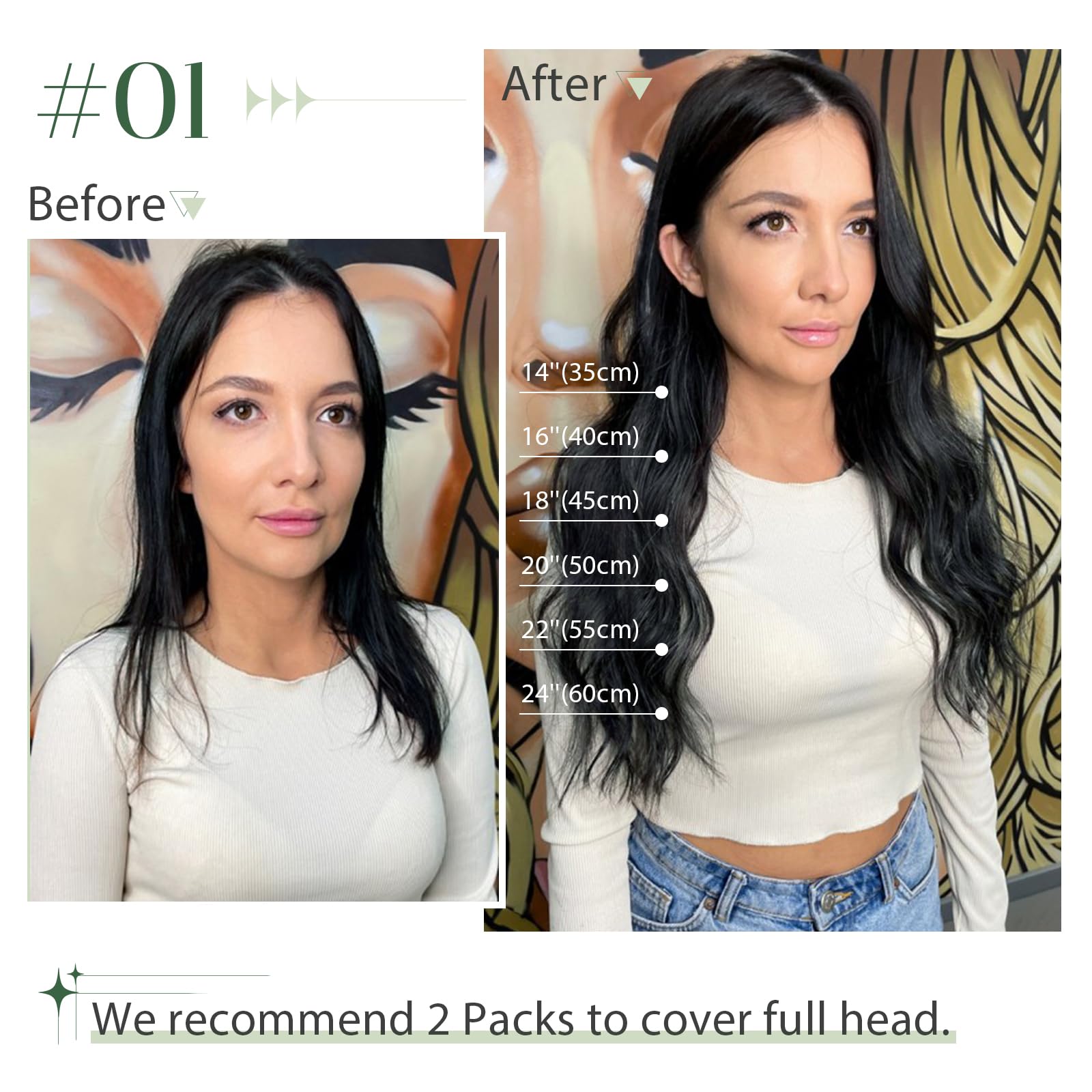 TESS Human Hair Extensions Clip in Real Hair Black Remy 5 Pieces Straight Natural Hairpieces for Women/Girls (#01 Jet Black - Image 4