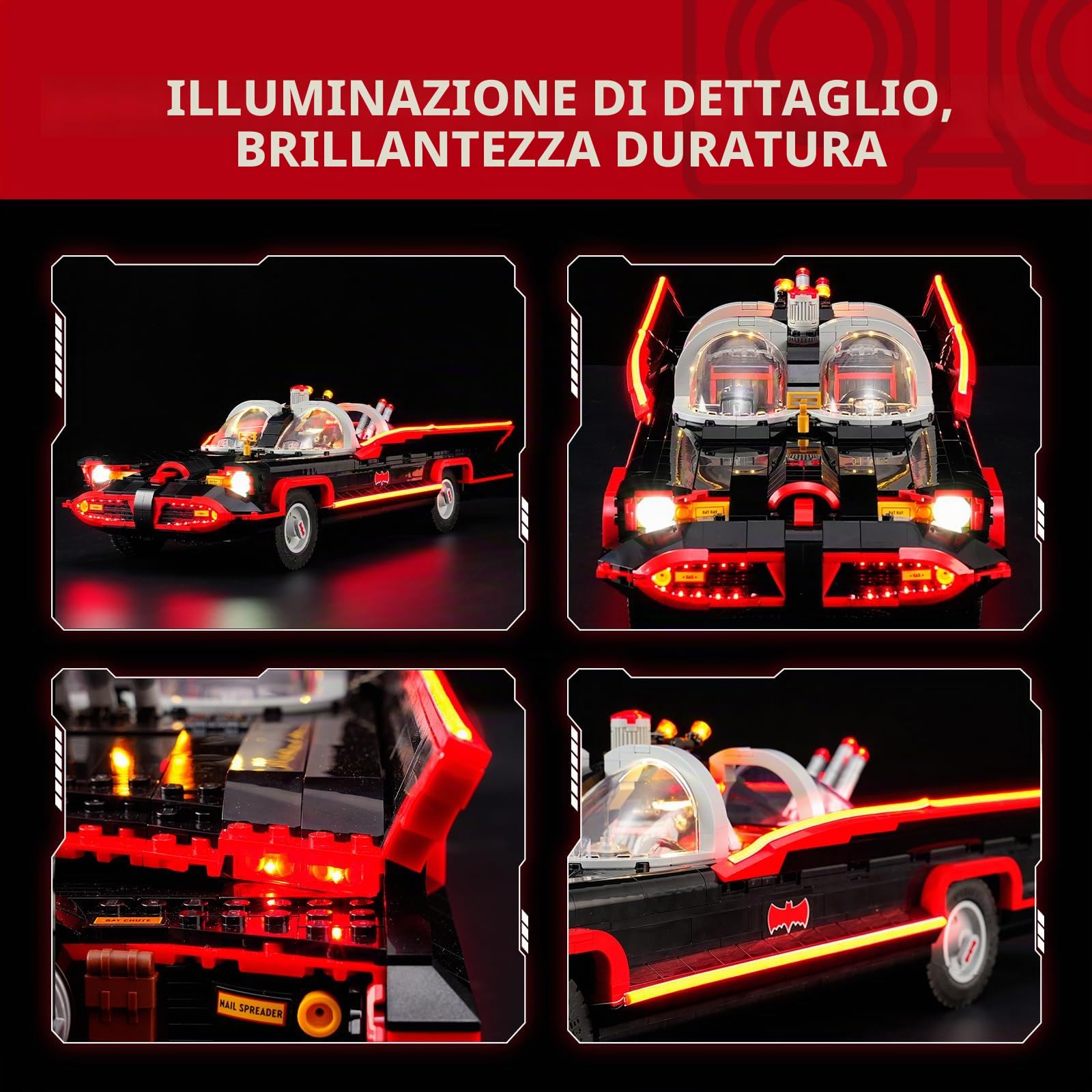 Briksmax Kit di illuminazione 2.0 per Lego The Classic TV Series Batmobile - Illuminazione LED innovativa compatibile con 76328 - Kit non incluso