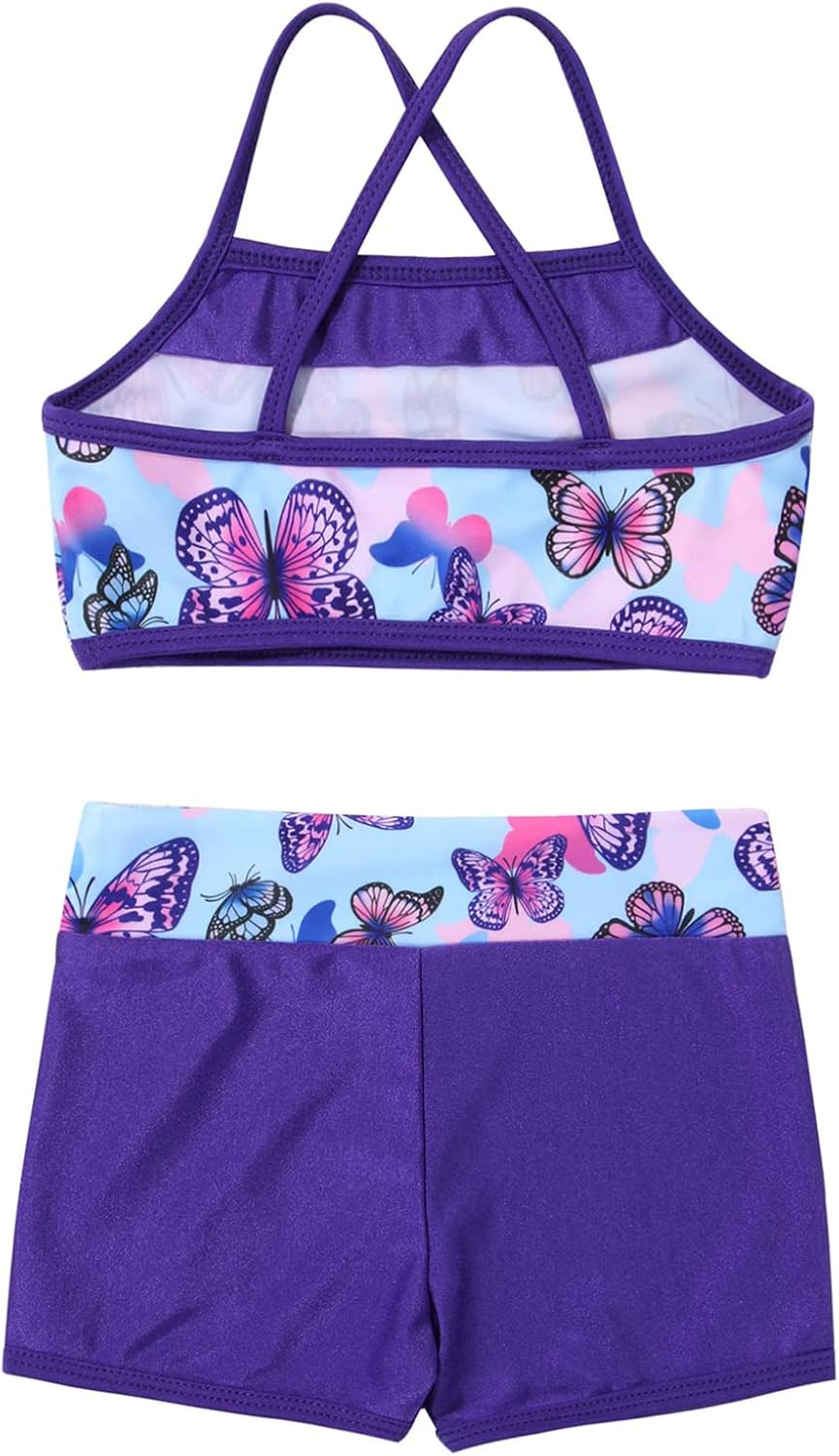 MSemis Girls' Kids 2-Piece Active Set Dance Sport Outfits Racer Back Top and Booty Short Gymnastics Dancing Clothes