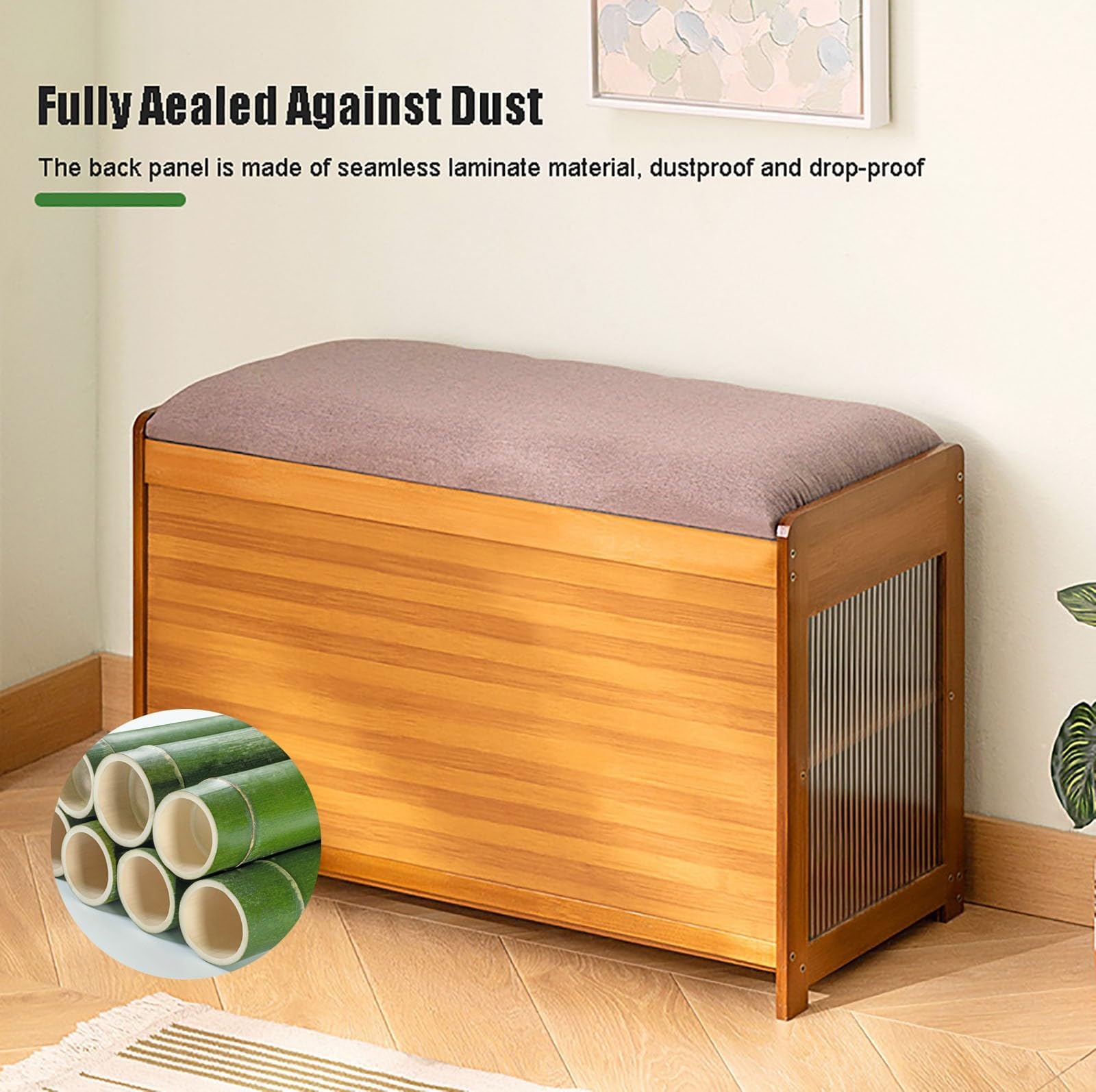 AVSMGP Banco Zapatero De Bambú con Puerta De Cristal Armario Zapatero Creativo - Zapatero De 2 Niveles - Ahorra Espacio En El Dormitorio,Aula,Comedor Y El Garaje,A,70 * 32 * 43CM