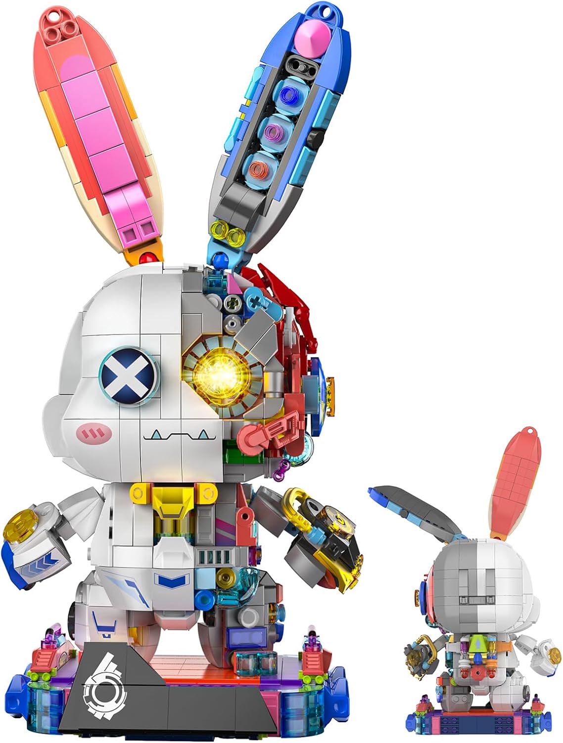 Mechanical Bunny Building Set, 1377PCS Cyberpunk Technic Animal Collection Model Kit Creative Rabbit Animal Building Block Toys with Lights&Display Stand Easter Decor Gift for Boys Girls Adults Teens