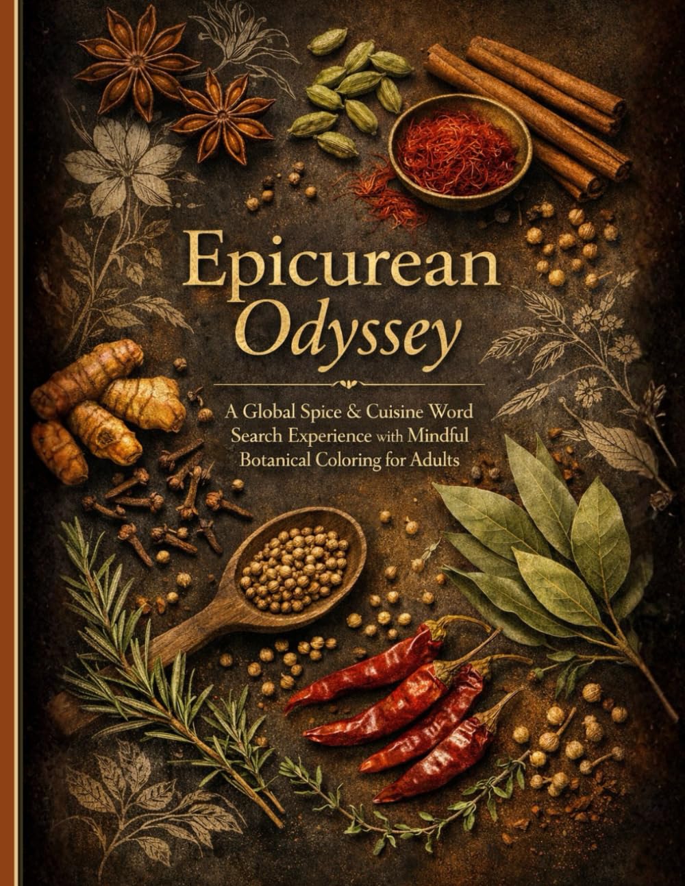 Epicurean Odyssey: Global Cuisine & Spice Word Search Puzzle Book for Adults: A Mindful Journey Through World Gastronomy, Exotic Spices, and Culinary Traditions with Botanical Coloring Art