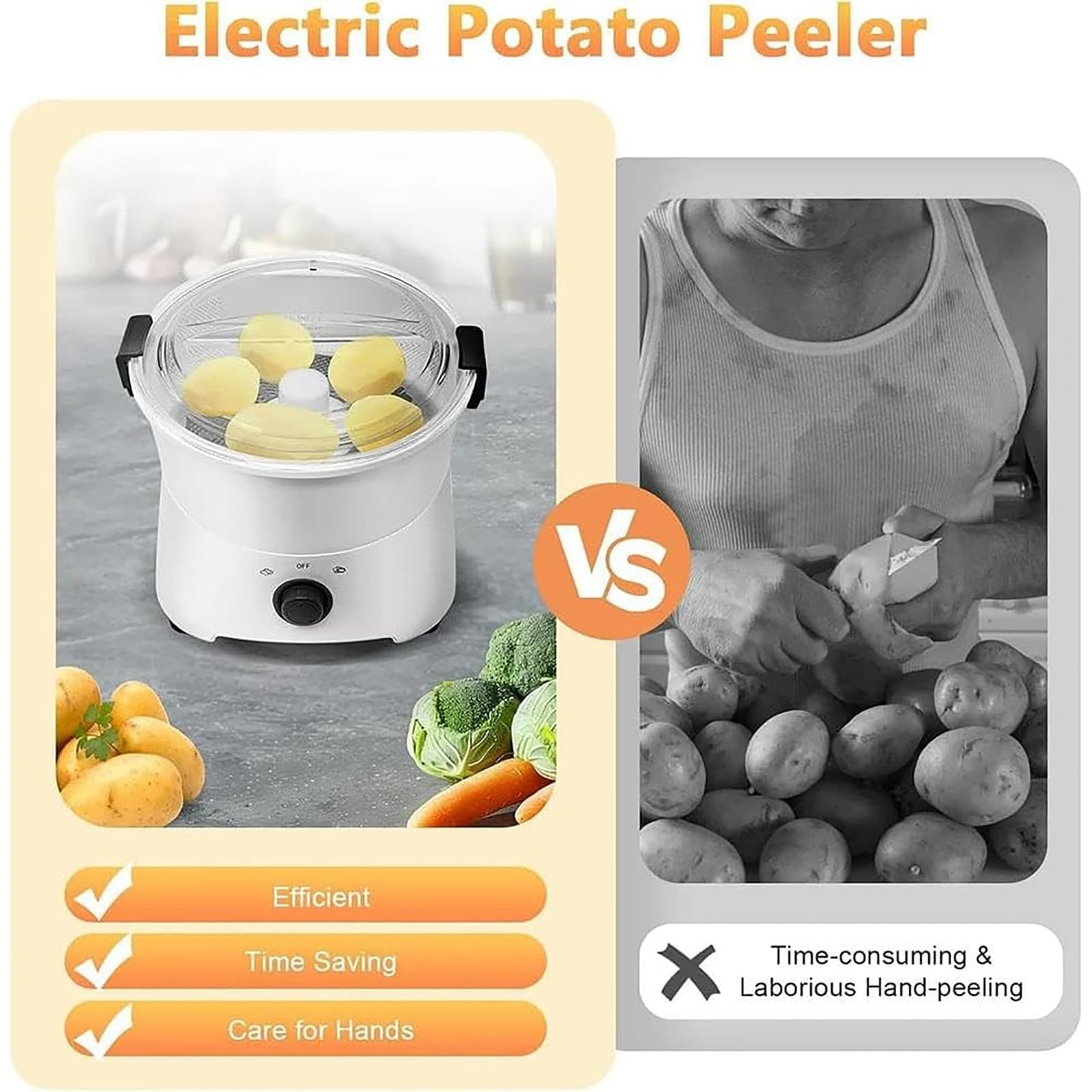 Pelador eléctrico de patatas One-Touch | Máquina de 85 W con cubierta visible, almohadillas antideslizantes y refrigeración eficiente para cocina