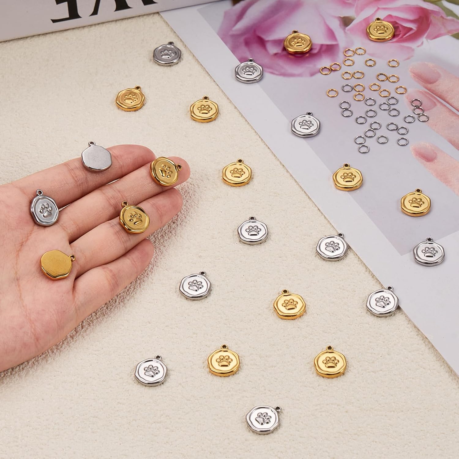 UMAOKANG 20pcs Stainless Steel Jewelry Making Charm Set Paw Charm Pendant for Women Necklace Bracelet DIY Bulk Charms - Image 4