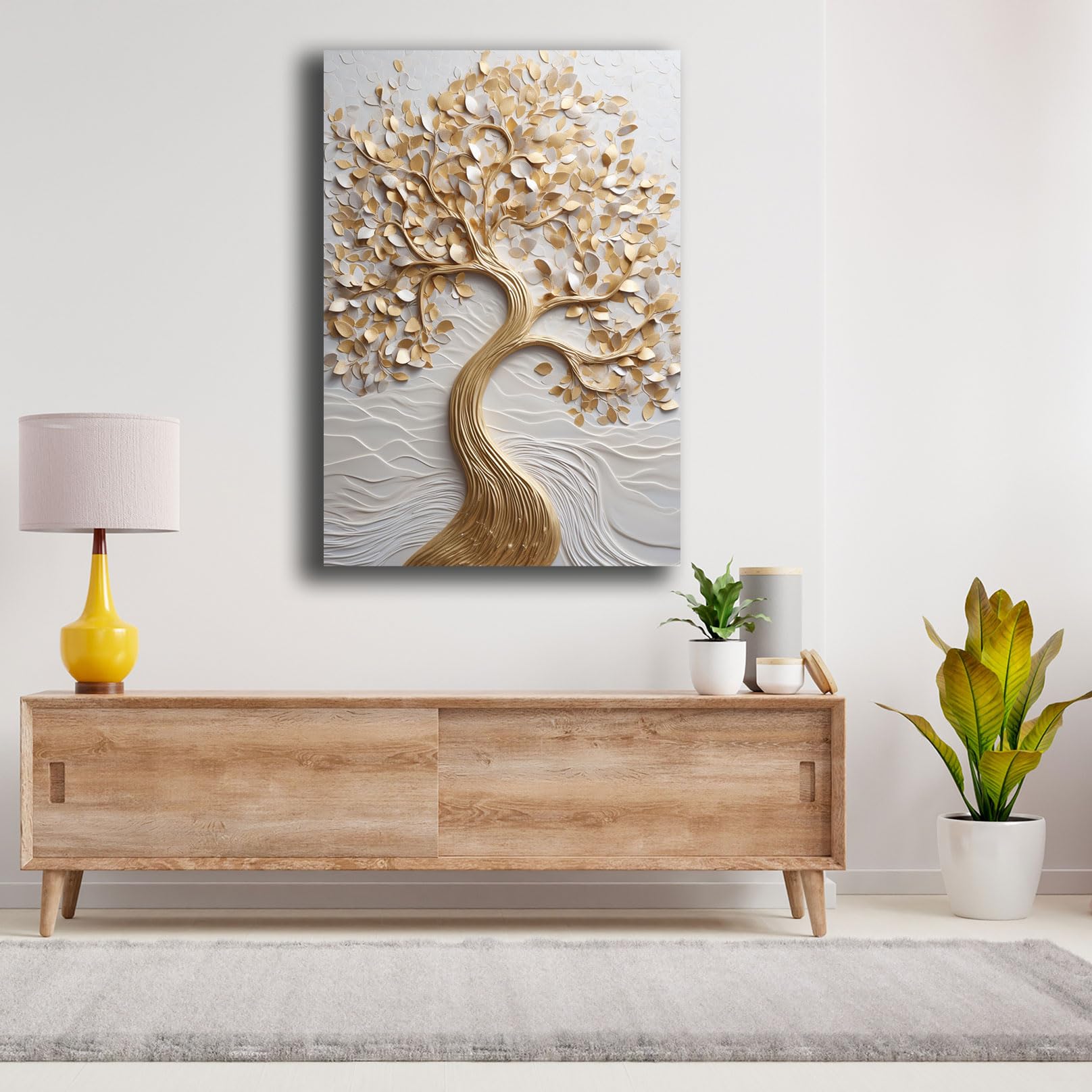 Printerland Quadro Verticale moderno Soggiorno Albero della Vita grigio Stampa su tela Canvas Astratto Camera da Letto (7, 70x100 cm, Canvas intelaiato)