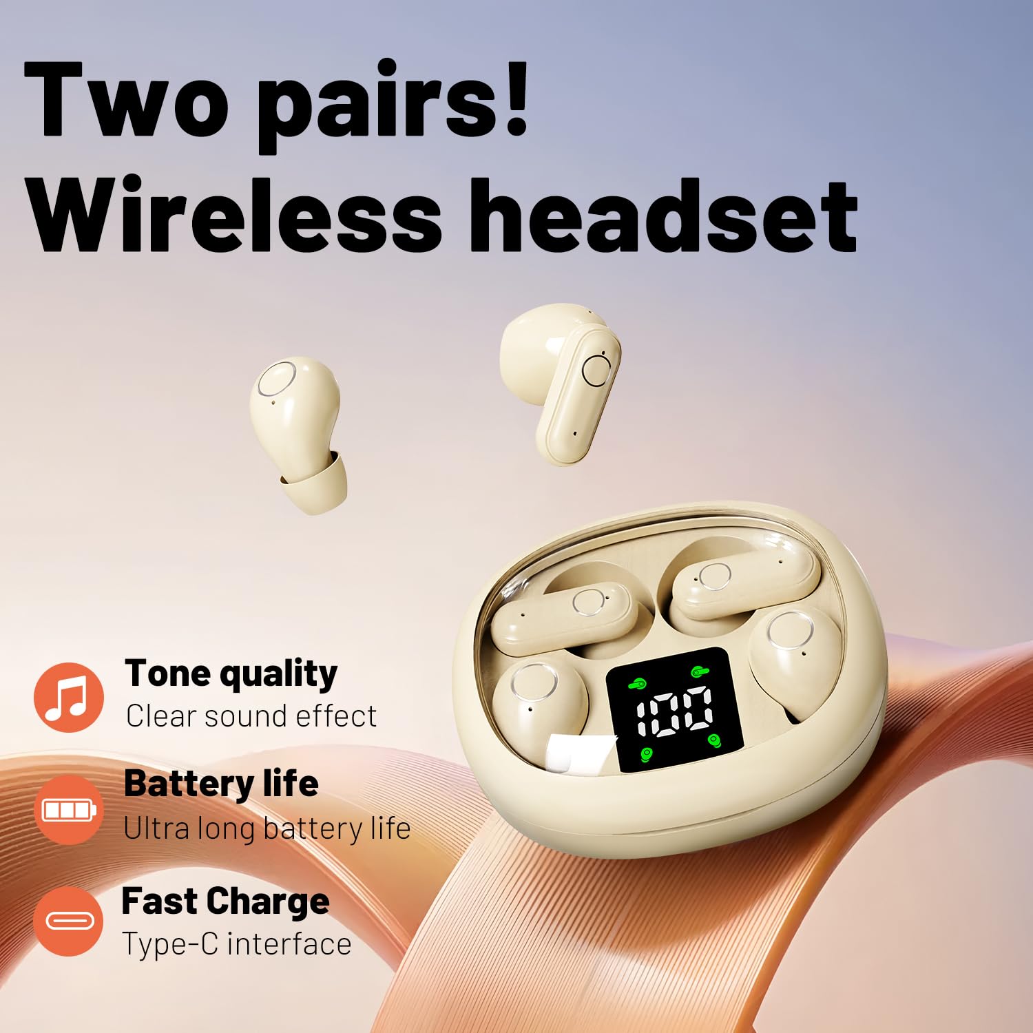 Auriculares inalámbricos Bluetooth invisibles, tamaño pequeño, juego de auriculares deportivos y para dormir, 2 pares, diseño de mango mini y corto, para el trabajo, deportes, dormir (morado)