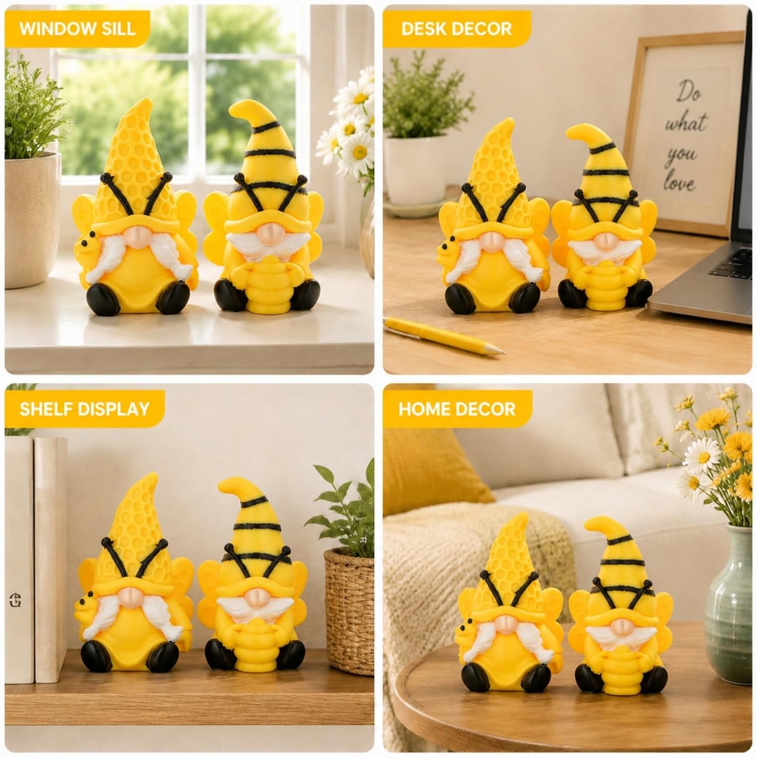 2PCS 3D Printed Bee Gnome Figurine, Cute Garden & Kitchen Decor image 2