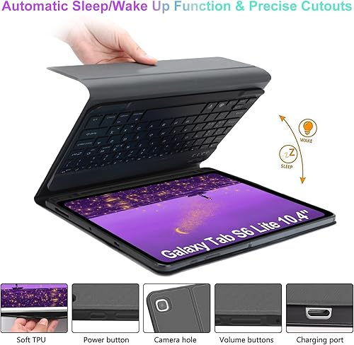 Miniatura 5 de Funda Samsung Galaxy Tab S6 Lite de 10.4 pulgadas 20222020 con teclado, retroiluminación inteligente de 7 colores y teclado Bluetooth inalámbrico