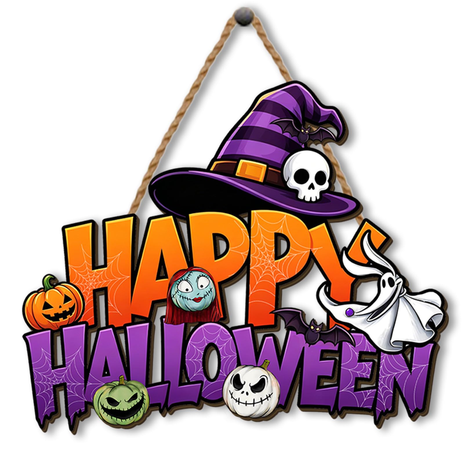 Flaircave Purple Funny Halloween Wooden Wreaths For Front Door October Skull Welcome Sign Spider Web Party Decor Halloween Decorations For Home Party